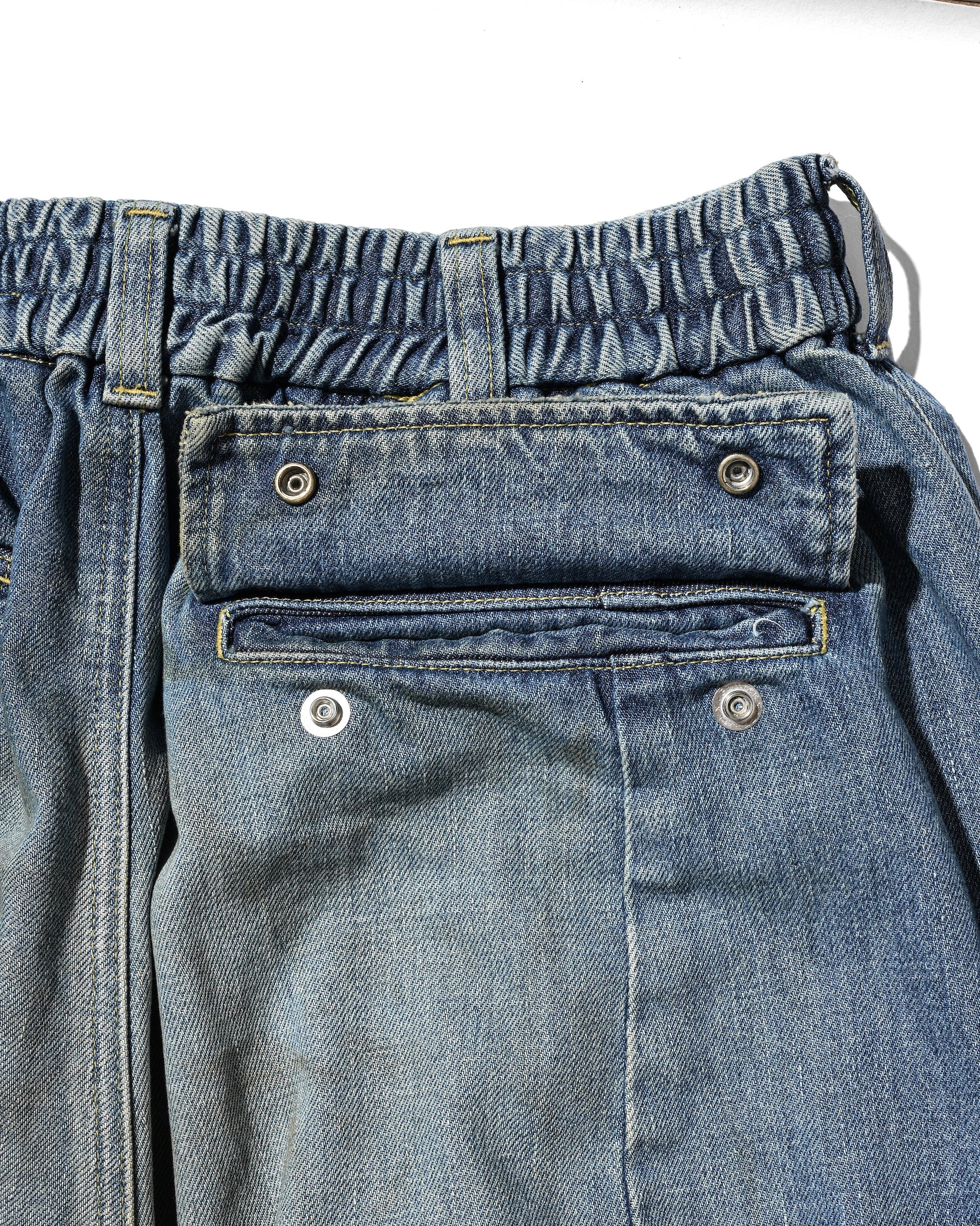 VINTAGE DYED SELVEDGE DENIM CITY MEGA POCKET BALLOON CARGO PANTS (VINTAGE LIGHT INDIGO)