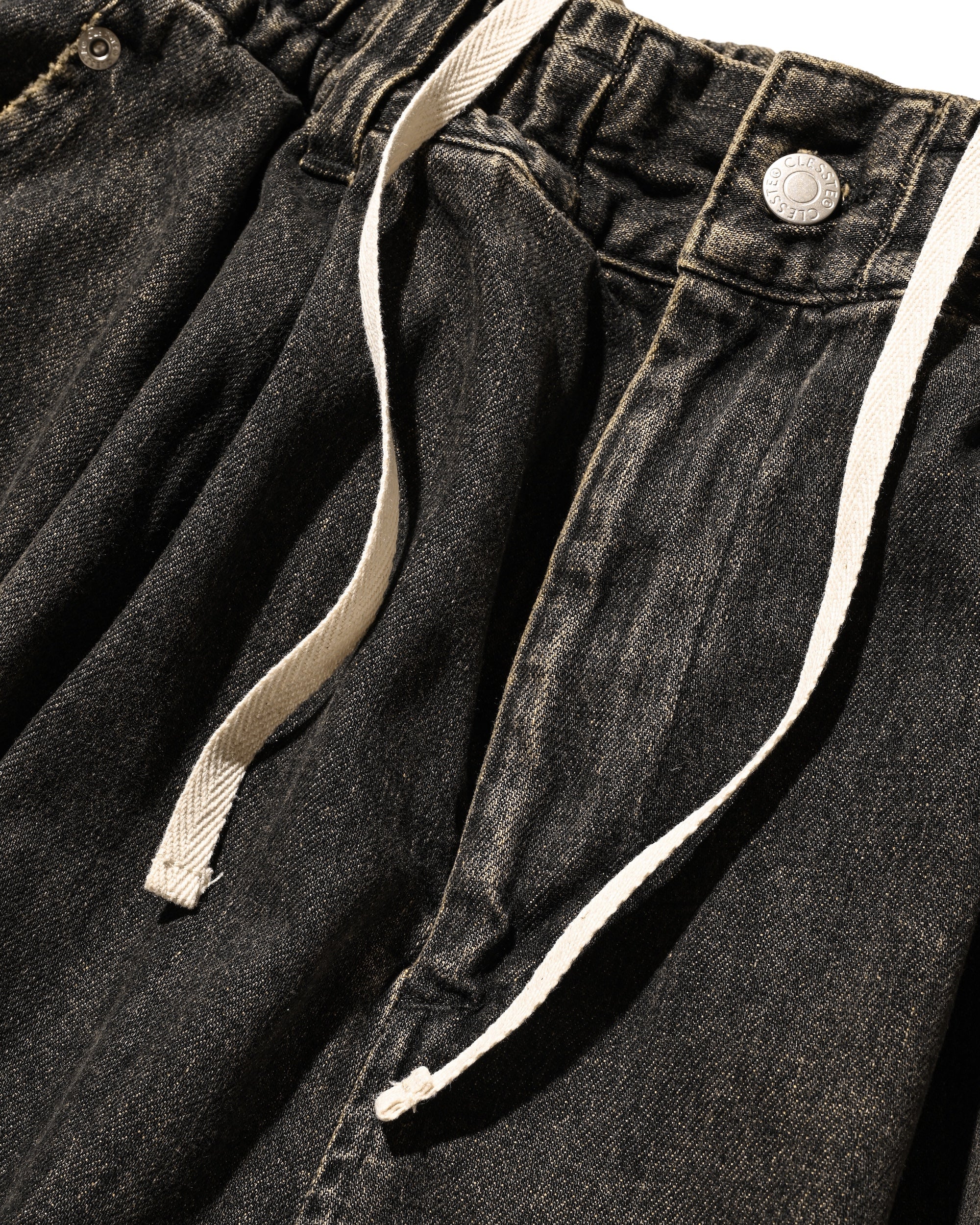VINTAGE DYED SELVEDGE DENIM CITY MILITARY HALF PANTS (VINTAGE BLACK)
