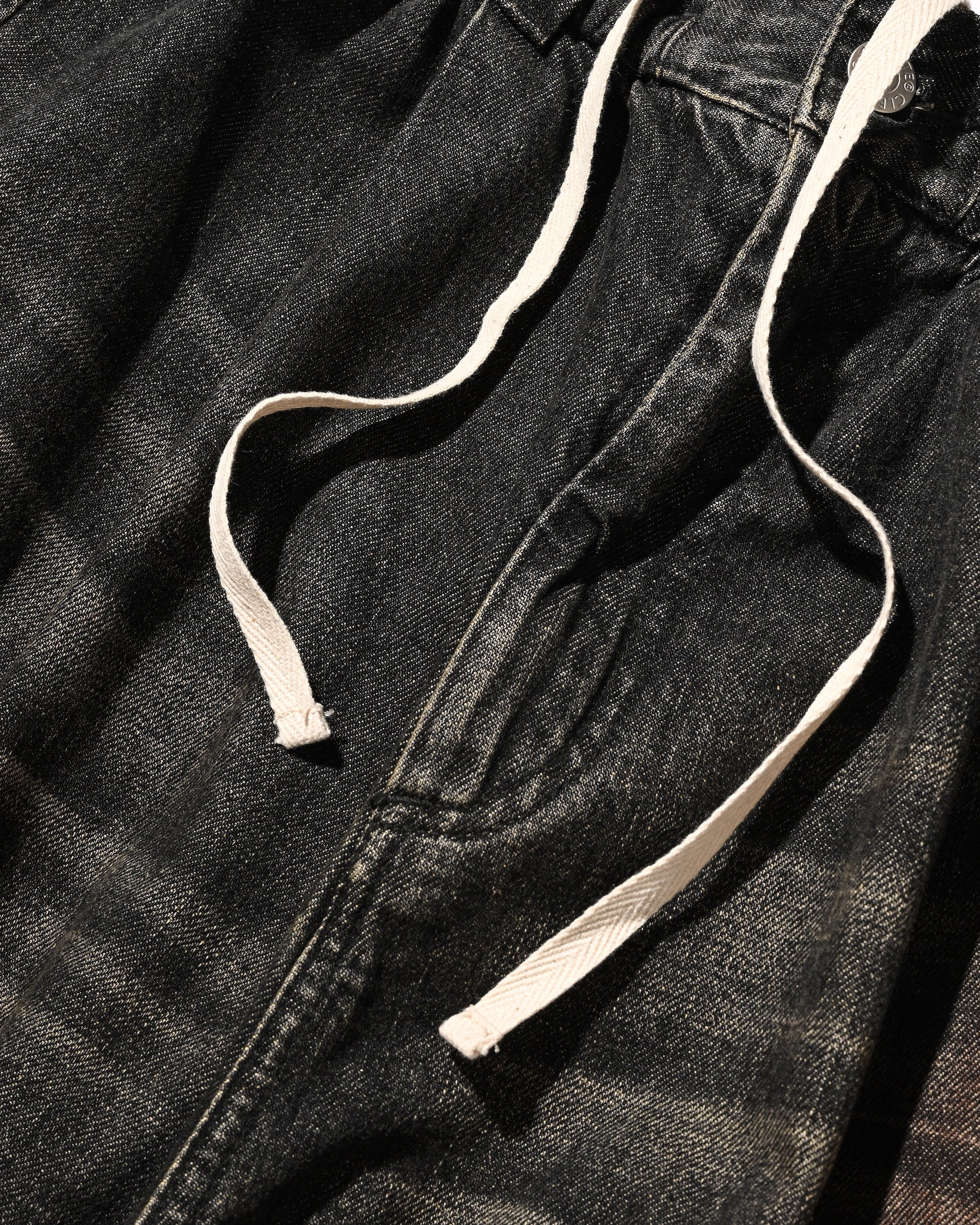 VINTAGE DYED SELVEDGE DENIM CITY MEGA POCKET BALLOON CARGO PANTS (VINTAGE BLACK)