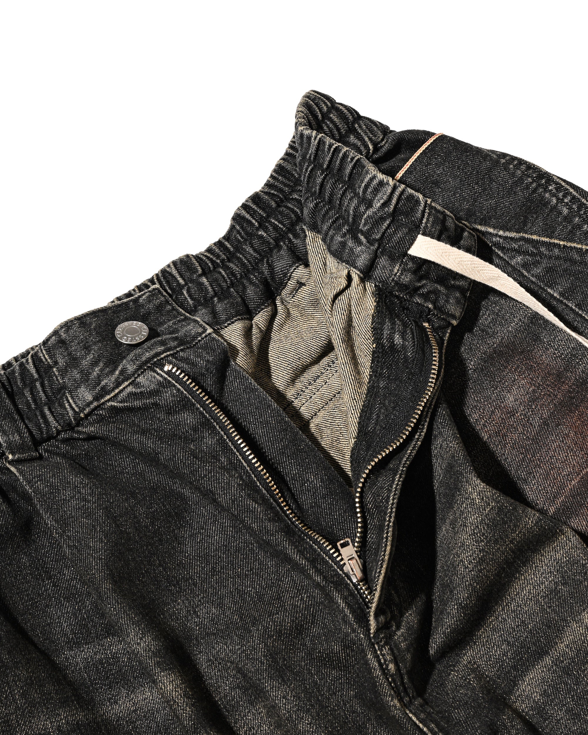 VINTAGE DYED SELVEDGE DENIM CITY MEGA POCKET BALLOON CARGO PANTS (VINTAGE BLACK)