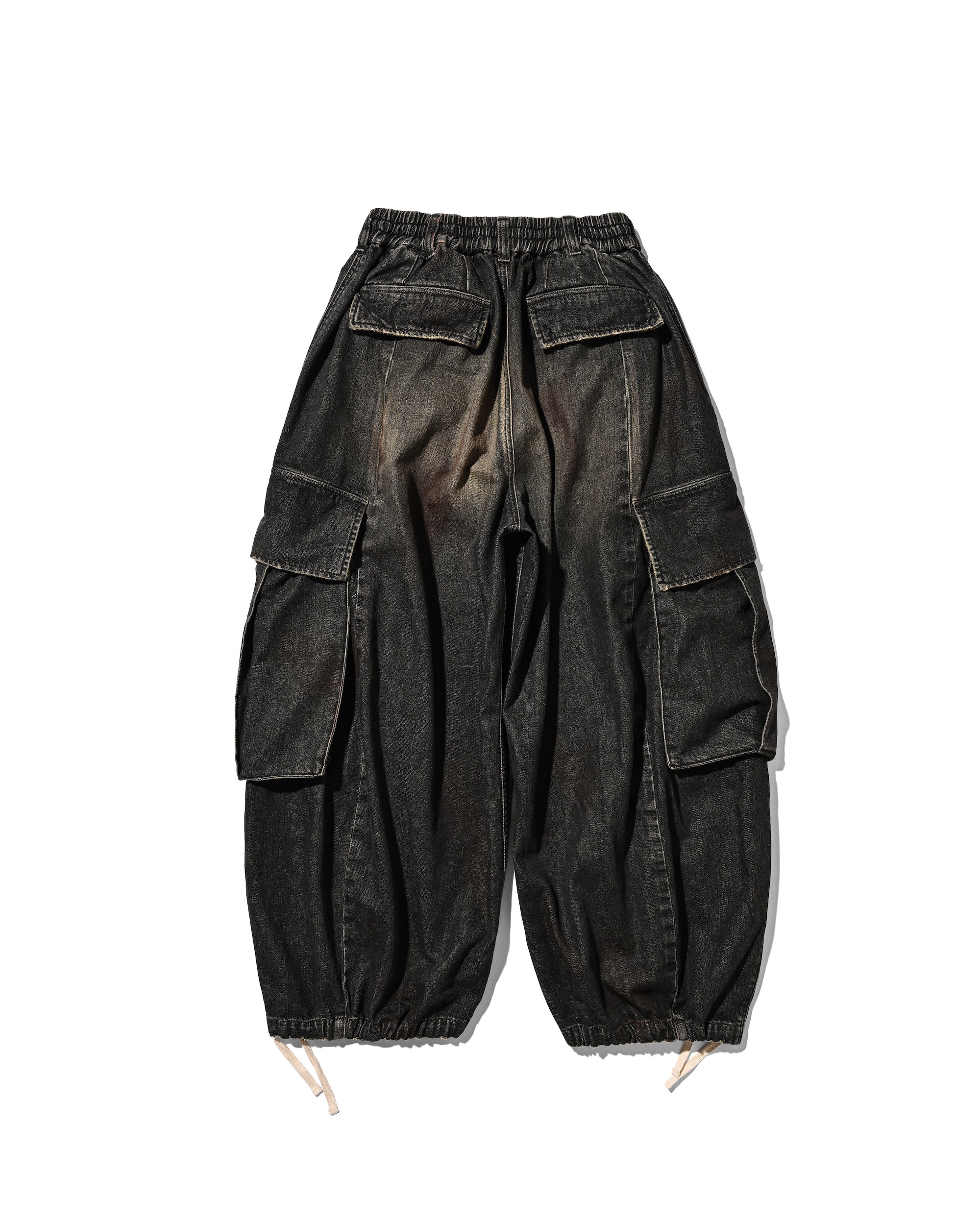 VINTAGE DYED SELVEDGE DENIM CITY MEGA POCKET BALLOON CARGO PANTS (VINTAGE BLACK)