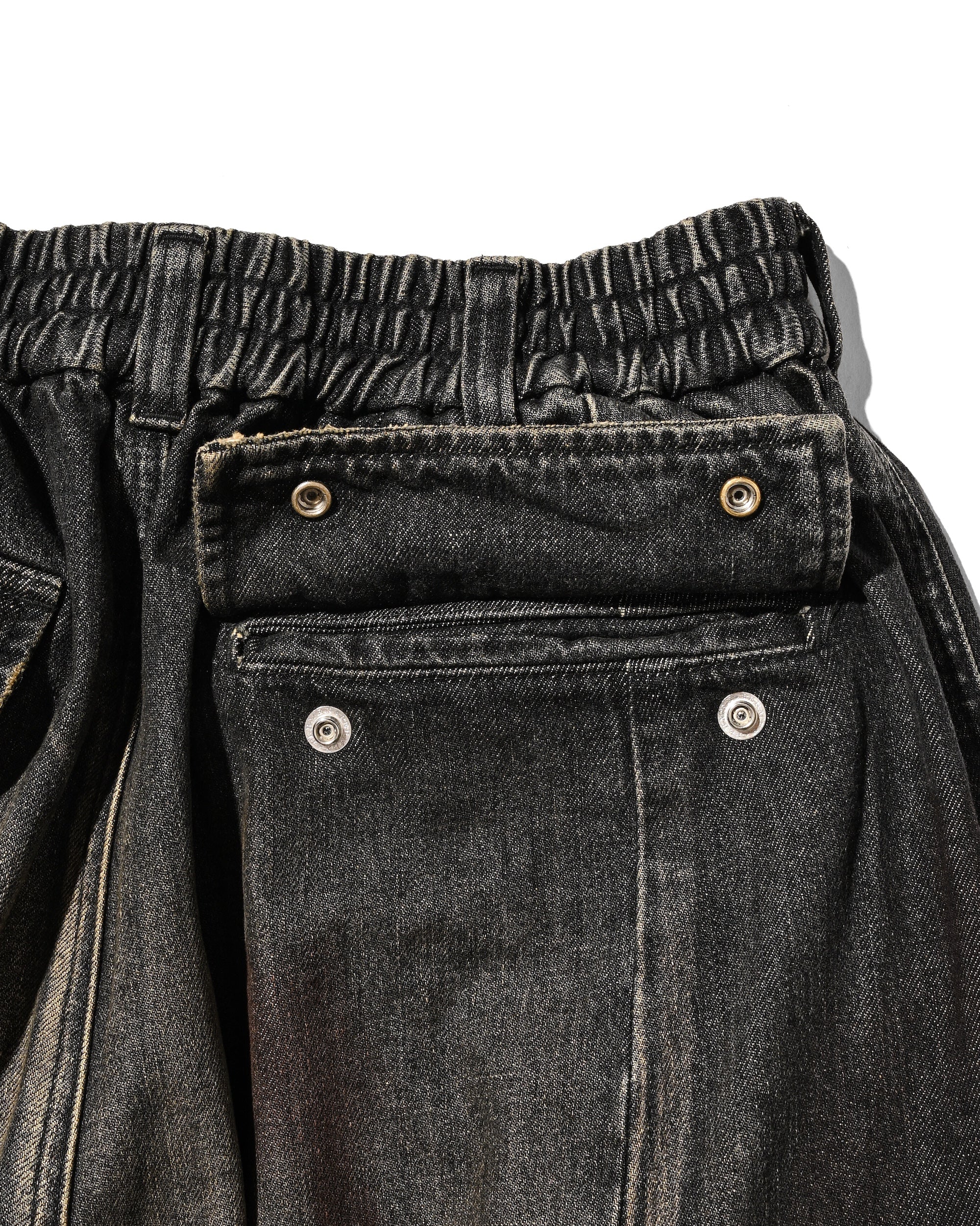VINTAGE DYED SELVEDGE DENIM CITY MEGA POCKET BALLOON CARGO PANTS (VINTAGE BLACK)