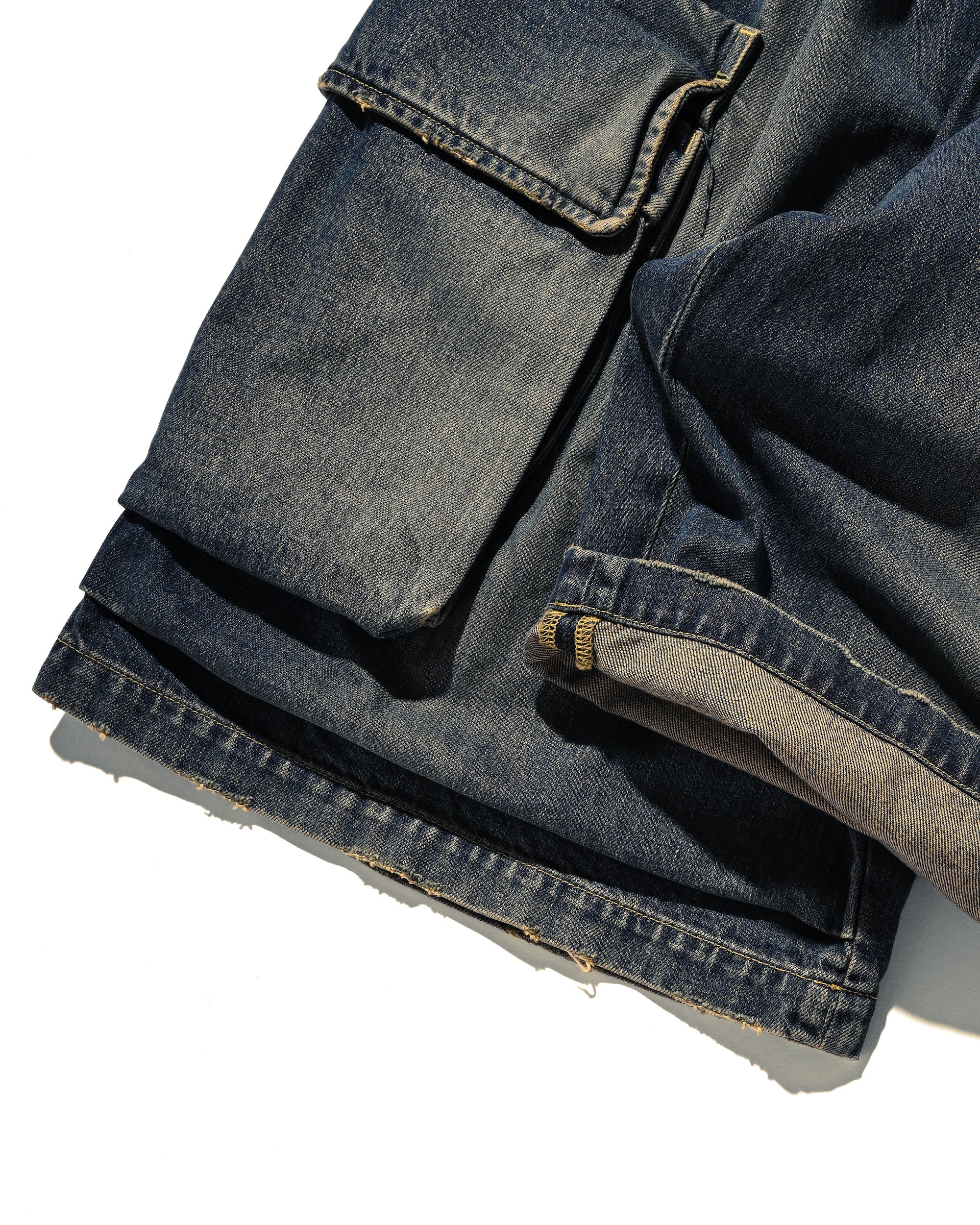 VINTAGE DYED SELVEDGE DENIM CITY MILITARY HALF PANTS (VINTAGE INDIGO)