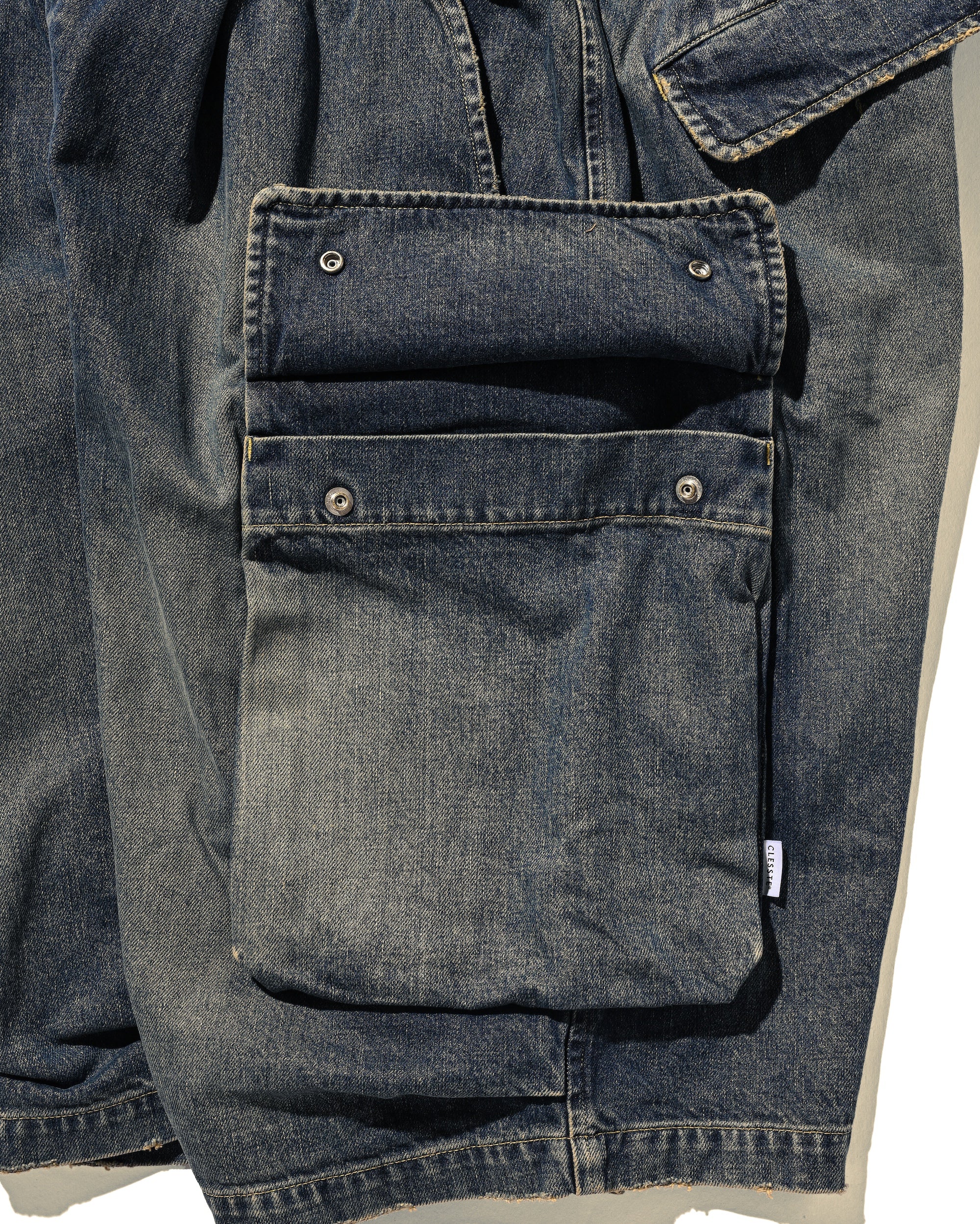 VINTAGE DYED SELVEDGE DENIM CITY MILITARY HALF PANTS (VINTAGE INDIGO)