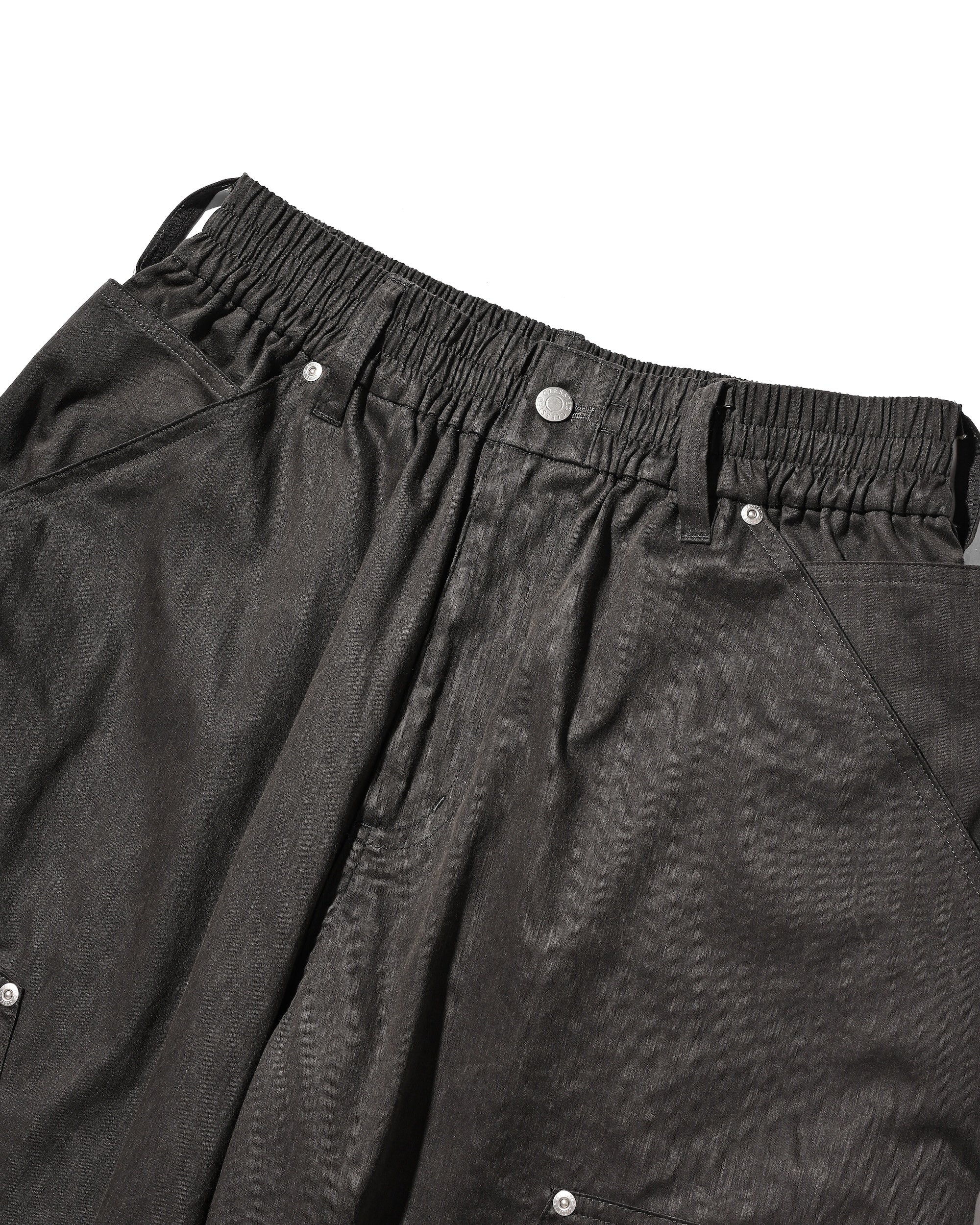 VINTAGE EFFECT DOUBLE KNEE CURVED WORKER PANTS (BLACK)