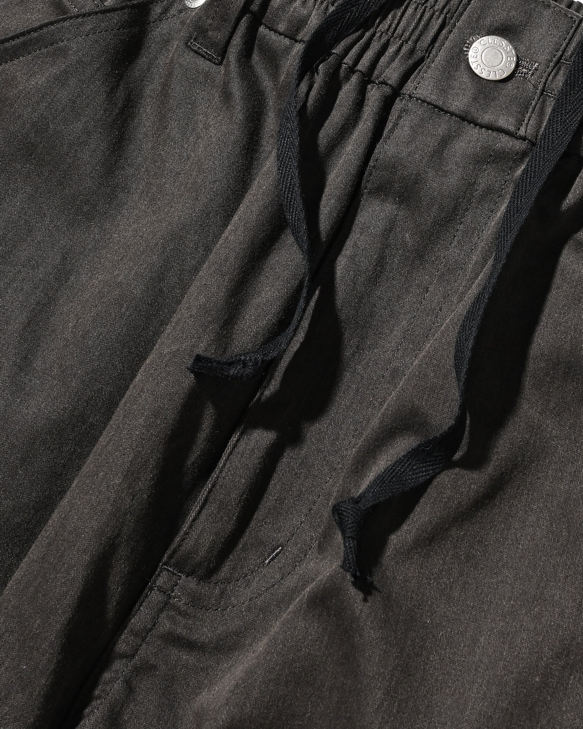 VINTAGE EFFECT DOUBLE KNEE CURVED WORKER PANTS (BLACK)
