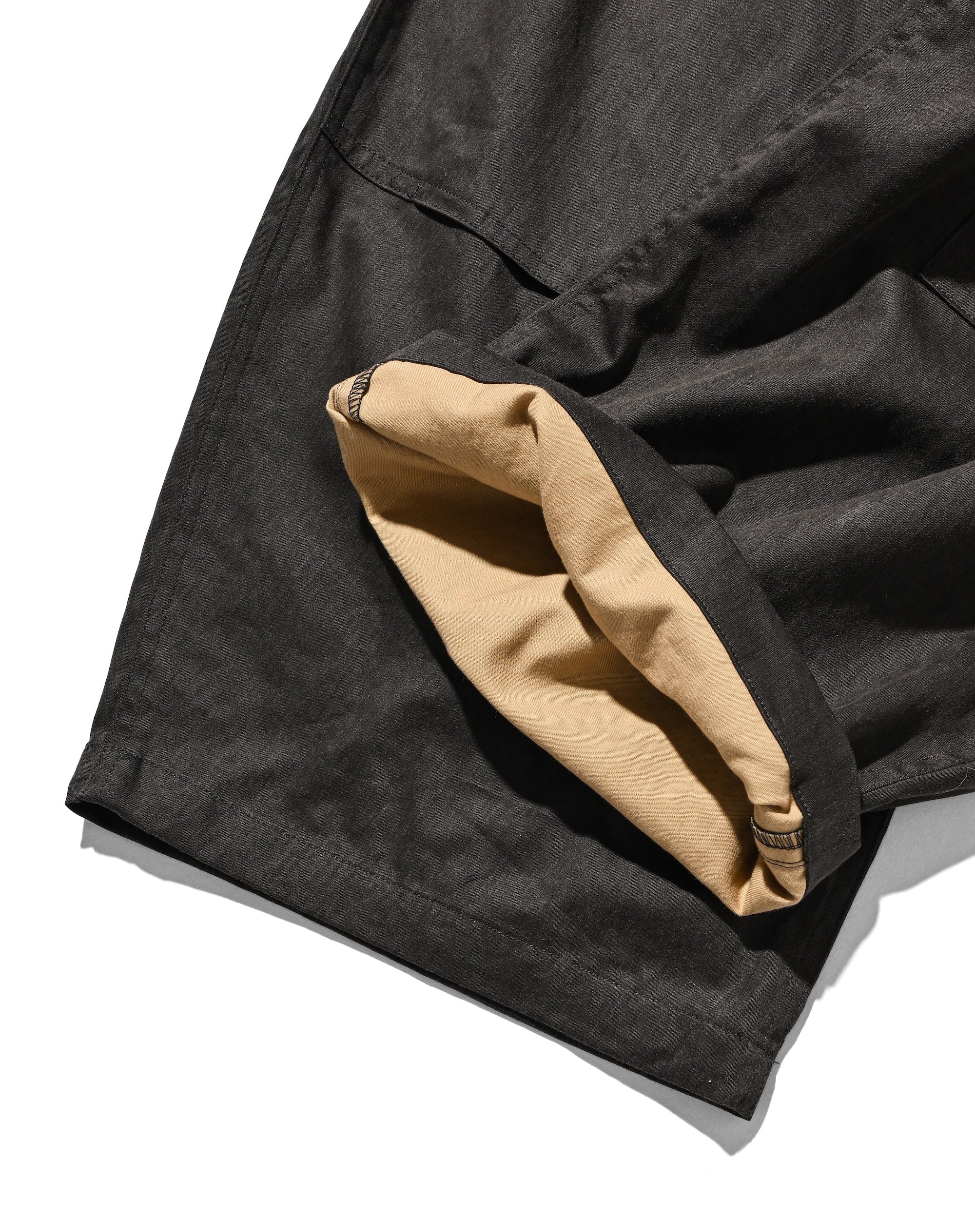 VINTAGE EFFECT DOUBLE KNEE CURVED WORKER PANTS (BLACK)