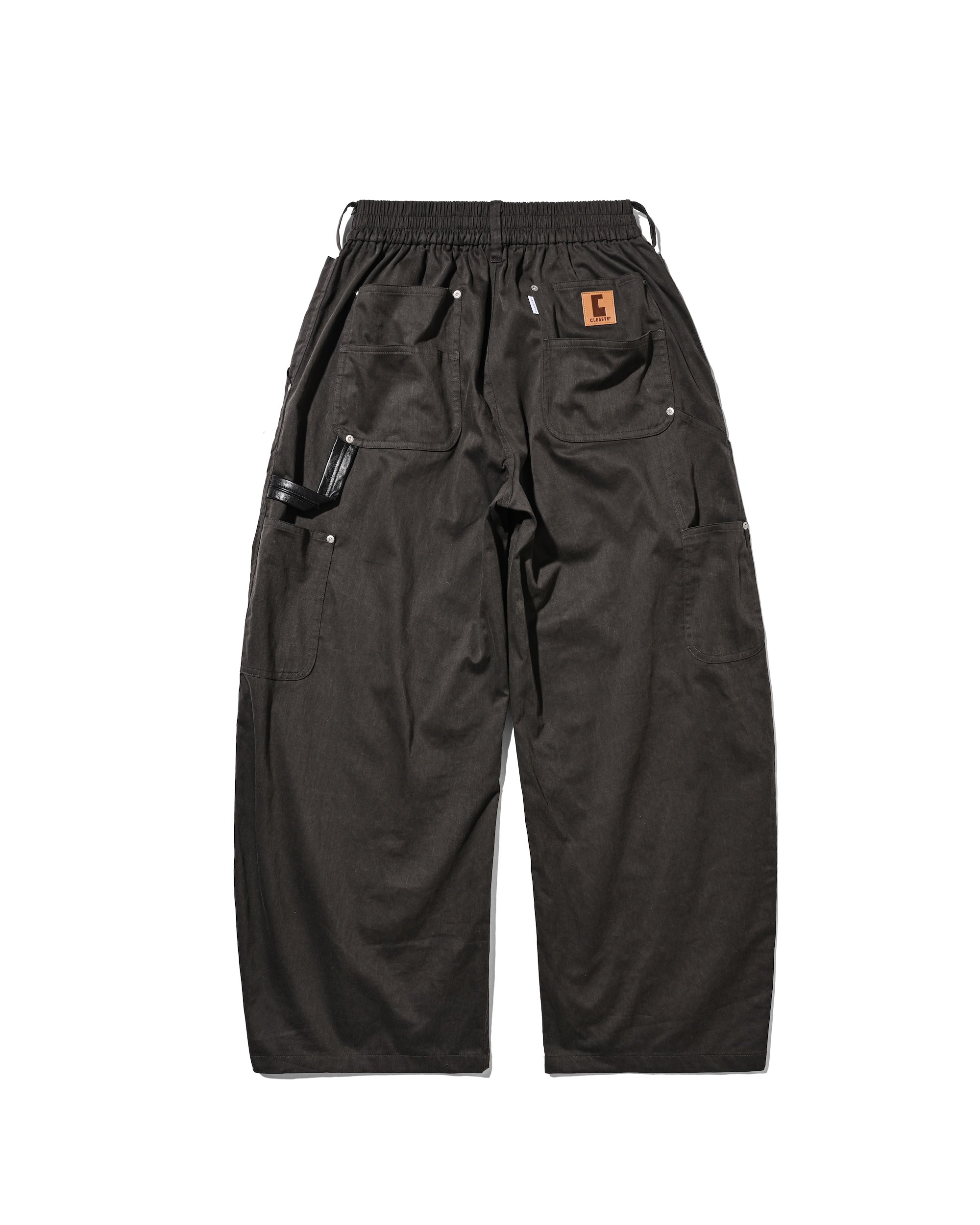 VINTAGE EFFECT DOUBLE KNEE CURVED WORKER PANTS (BLACK)