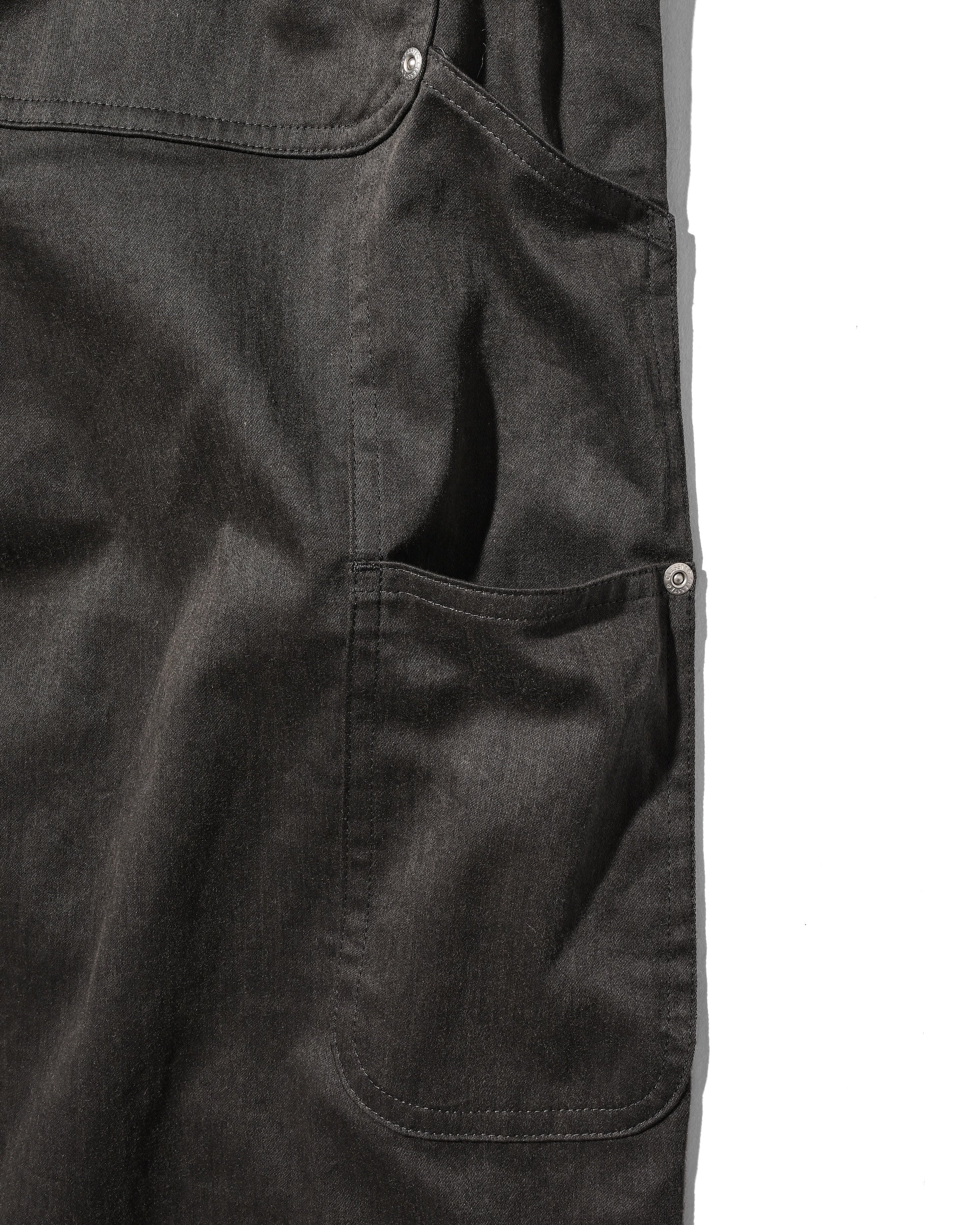 VINTAGE EFFECT DOUBLE KNEE CURVED WORKER PANTS (BLACK)