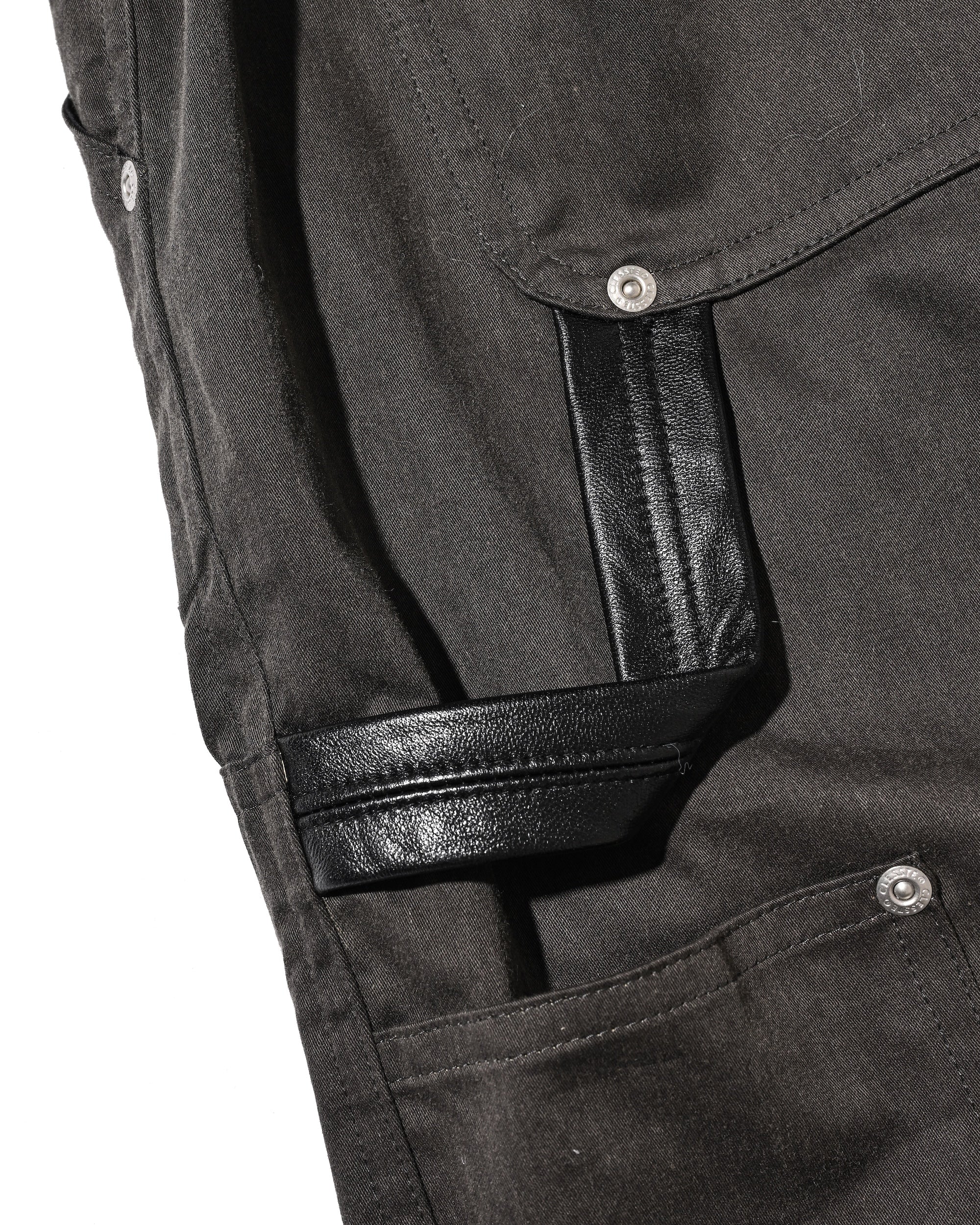 VINTAGE EFFECT DOUBLE KNEE CURVED WORKER PANTS (BLACK)