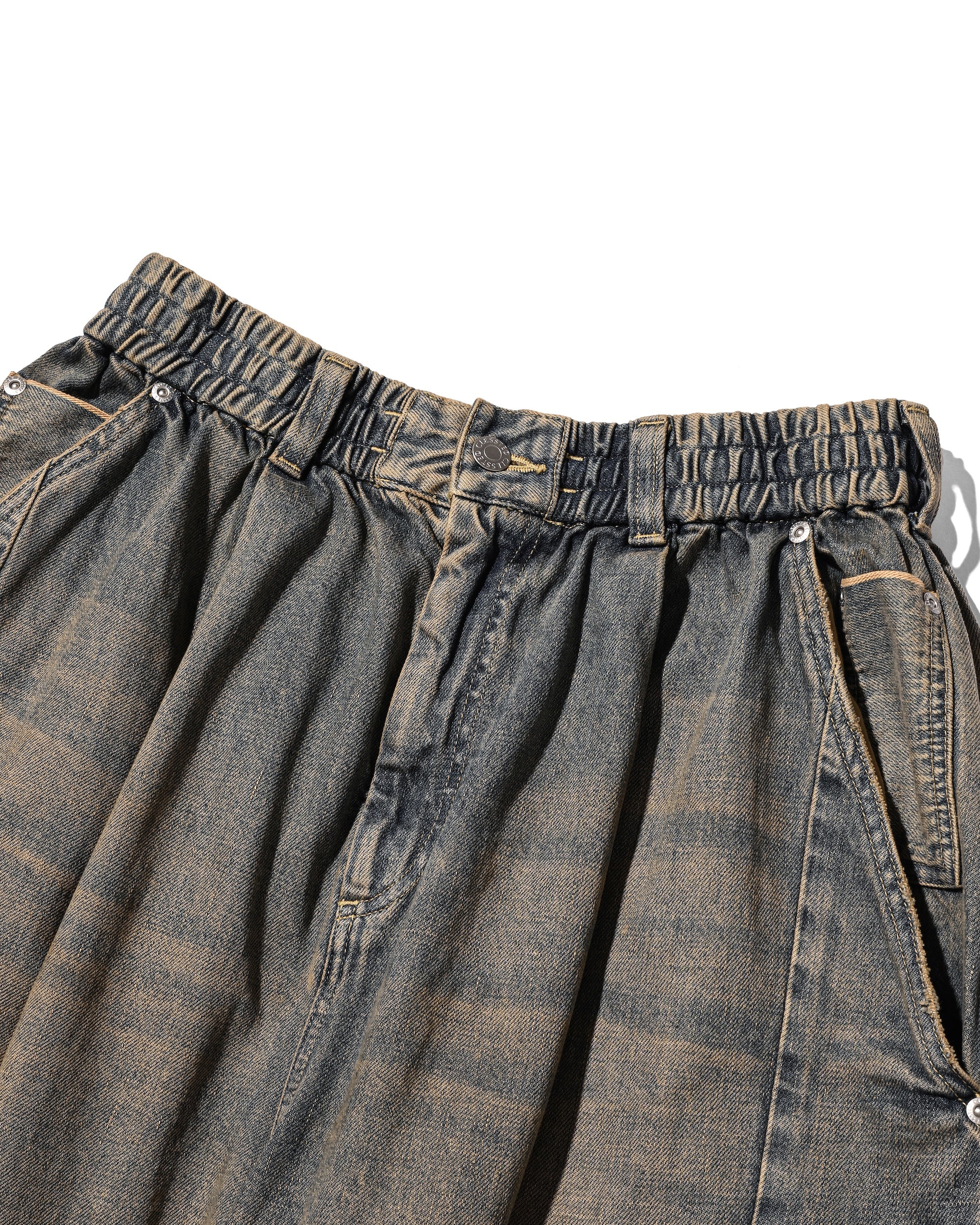 VINTAGE DYED SELVEDGE DENIM CITY MEGA POCKET BALLOON CARGO PANTS (VINTAGE BEIGE)