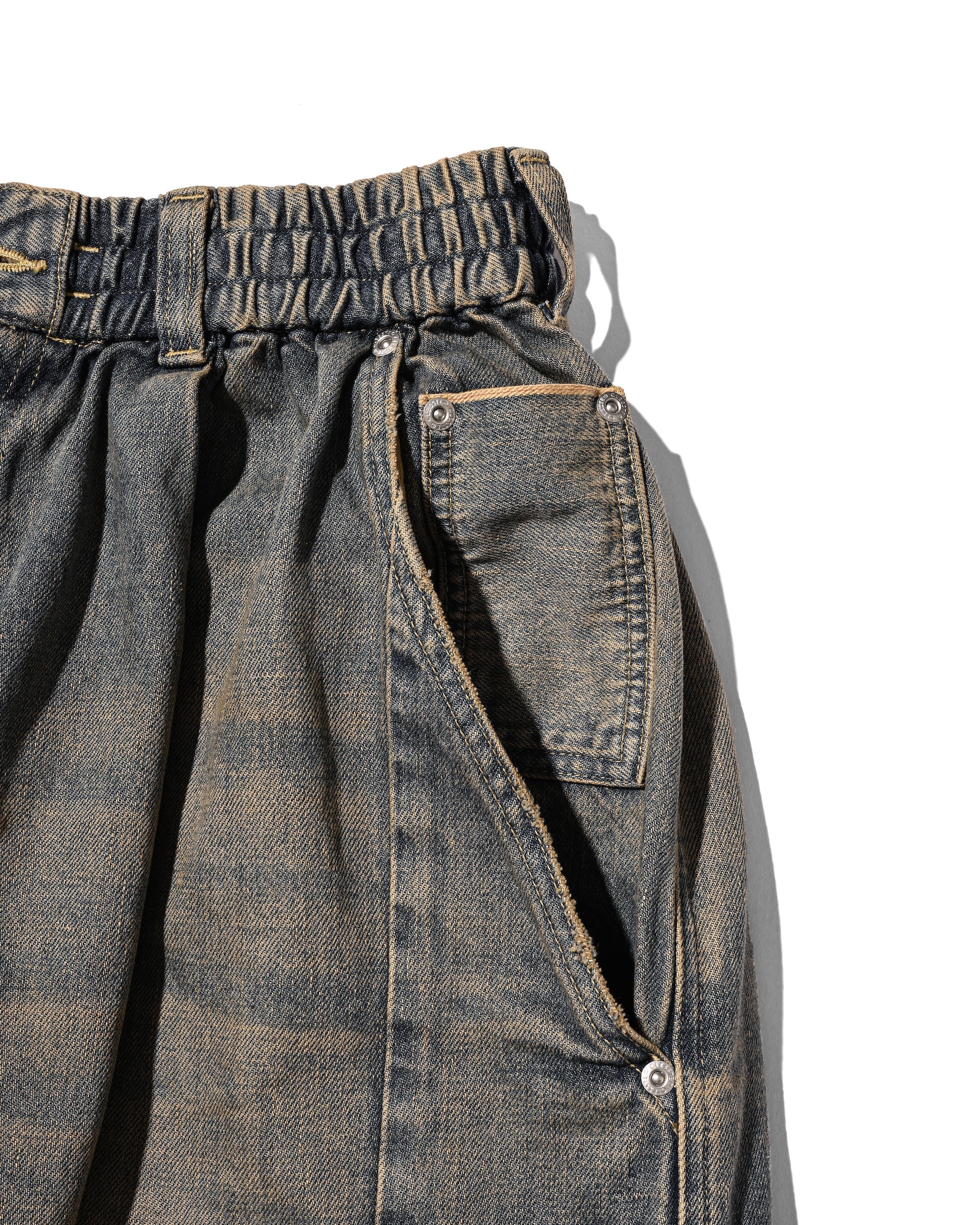 VINTAGE DYED SELVEDGE DENIM CITY MEGA POCKET BALLOON CARGO PANTS (VINTAGE BEIGE)
