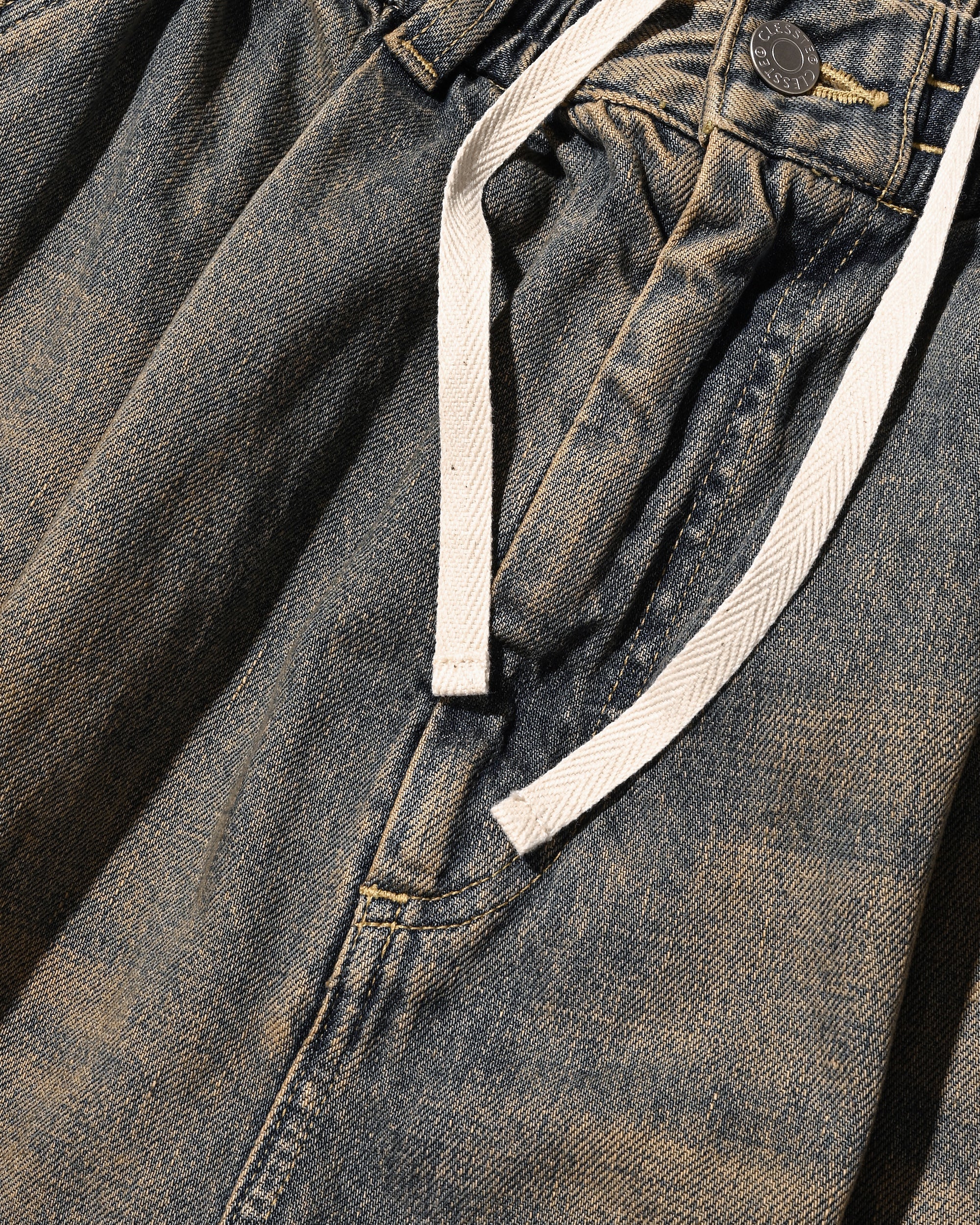 VINTAGE DYED SELVEDGE DENIM CITY MEGA POCKET BALLOON CARGO PANTS (VINTAGE BEIGE)