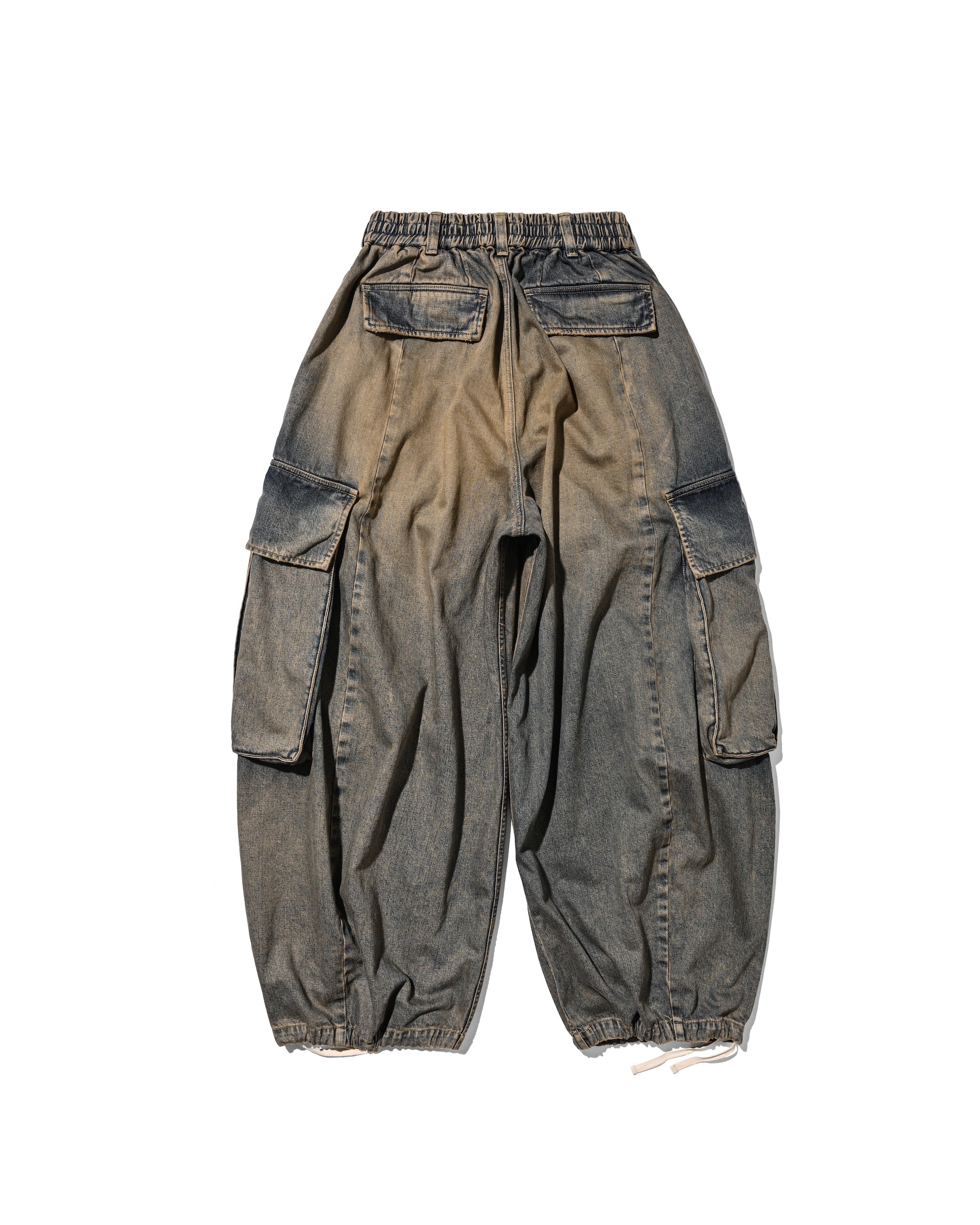 VINTAGE DYED SELVEDGE DENIM CITY MEGA POCKET BALLOON CARGO PANTS (VINTAGE BEIGE)