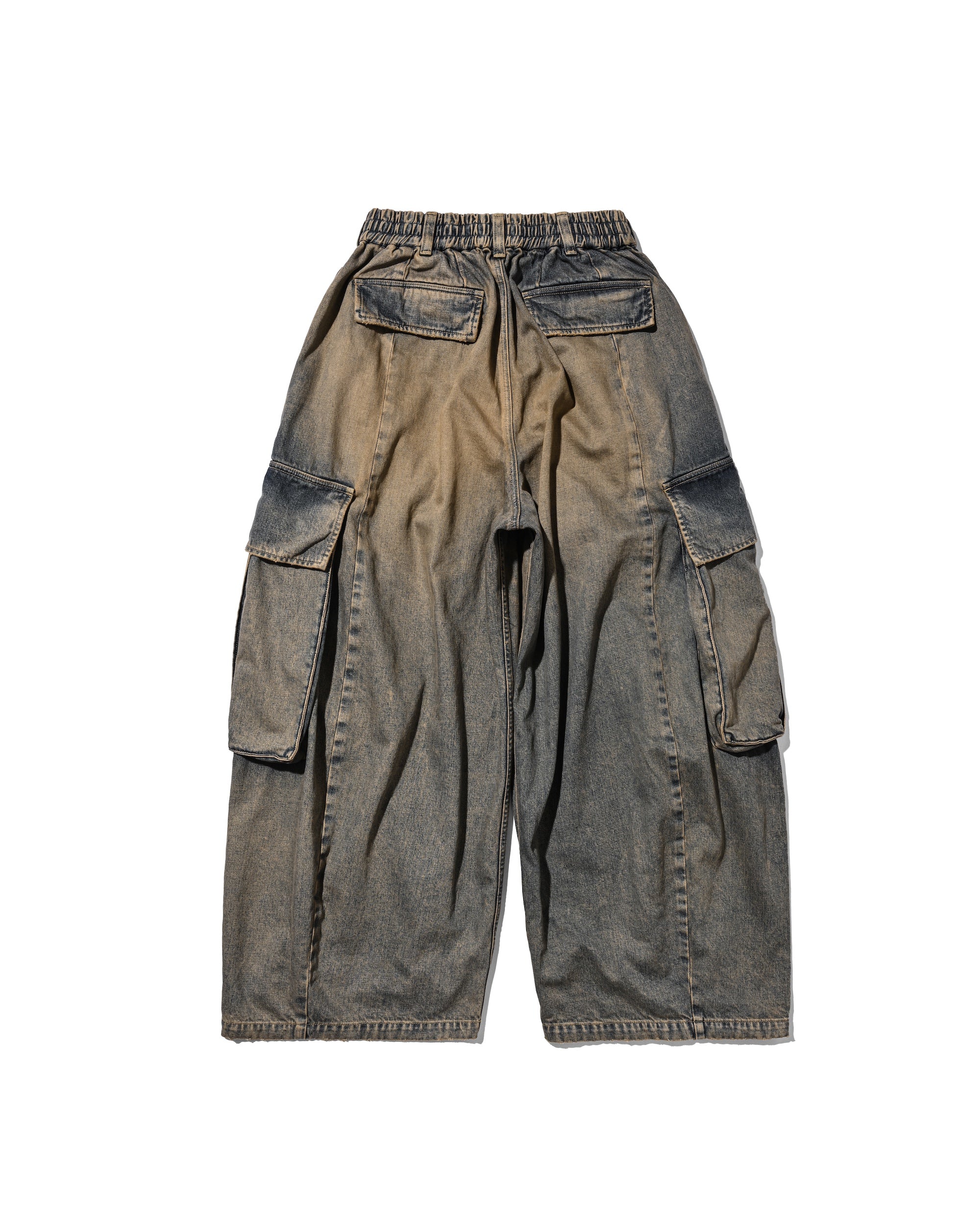 【4.4 SAT 20:00- IN STOCK】VINTAGE DYED SELVEDGE DENIM  CITY MEGA POCKET BALLOON CARGO PANTS (VINTAGE BEIGE)
