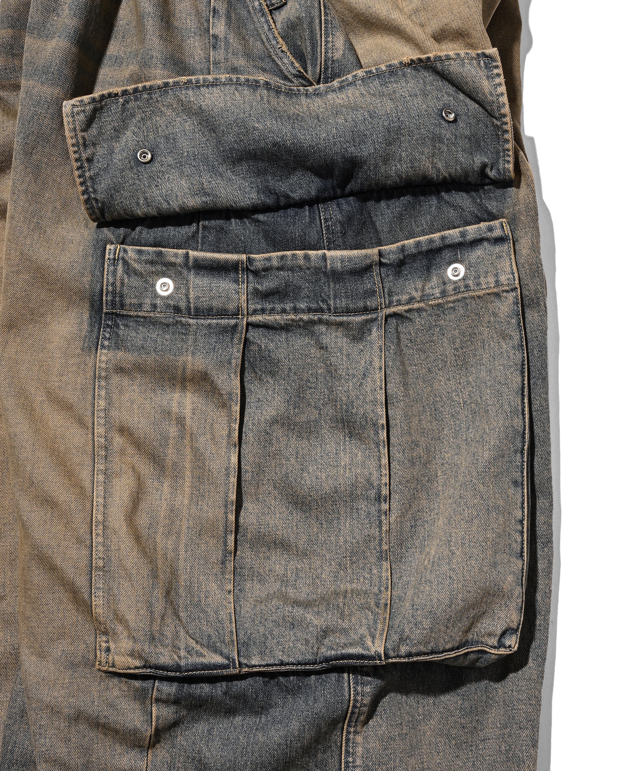 VINTAGE DYED SELVEDGE DENIM CITY MEGA POCKET BALLOON CARGO PANTS (VINTAGE BEIGE)