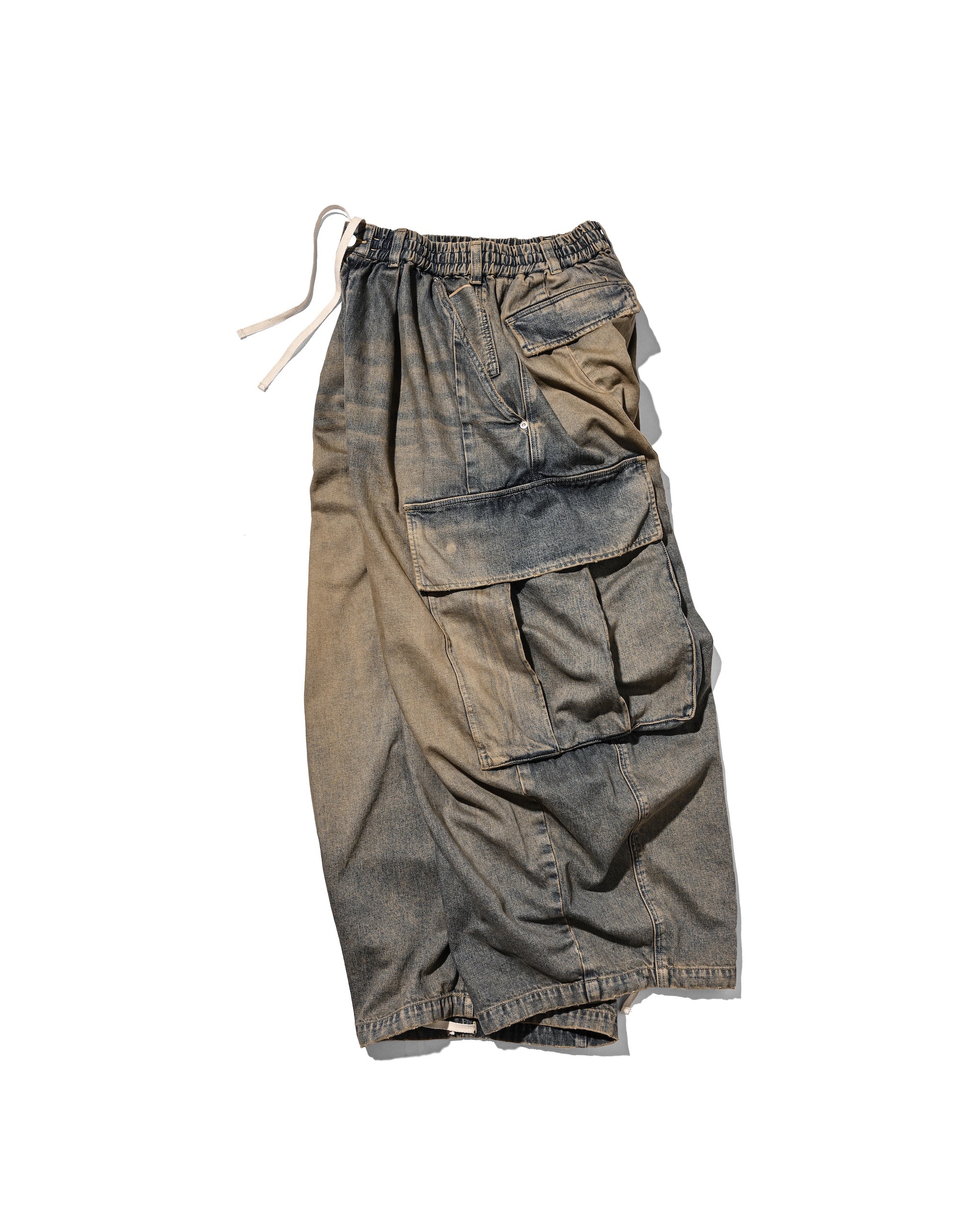 VINTAGE DYED SELVEDGE DENIM CITY MEGA POCKET BALLOON CARGO PANTS (VINTAGE BEIGE)