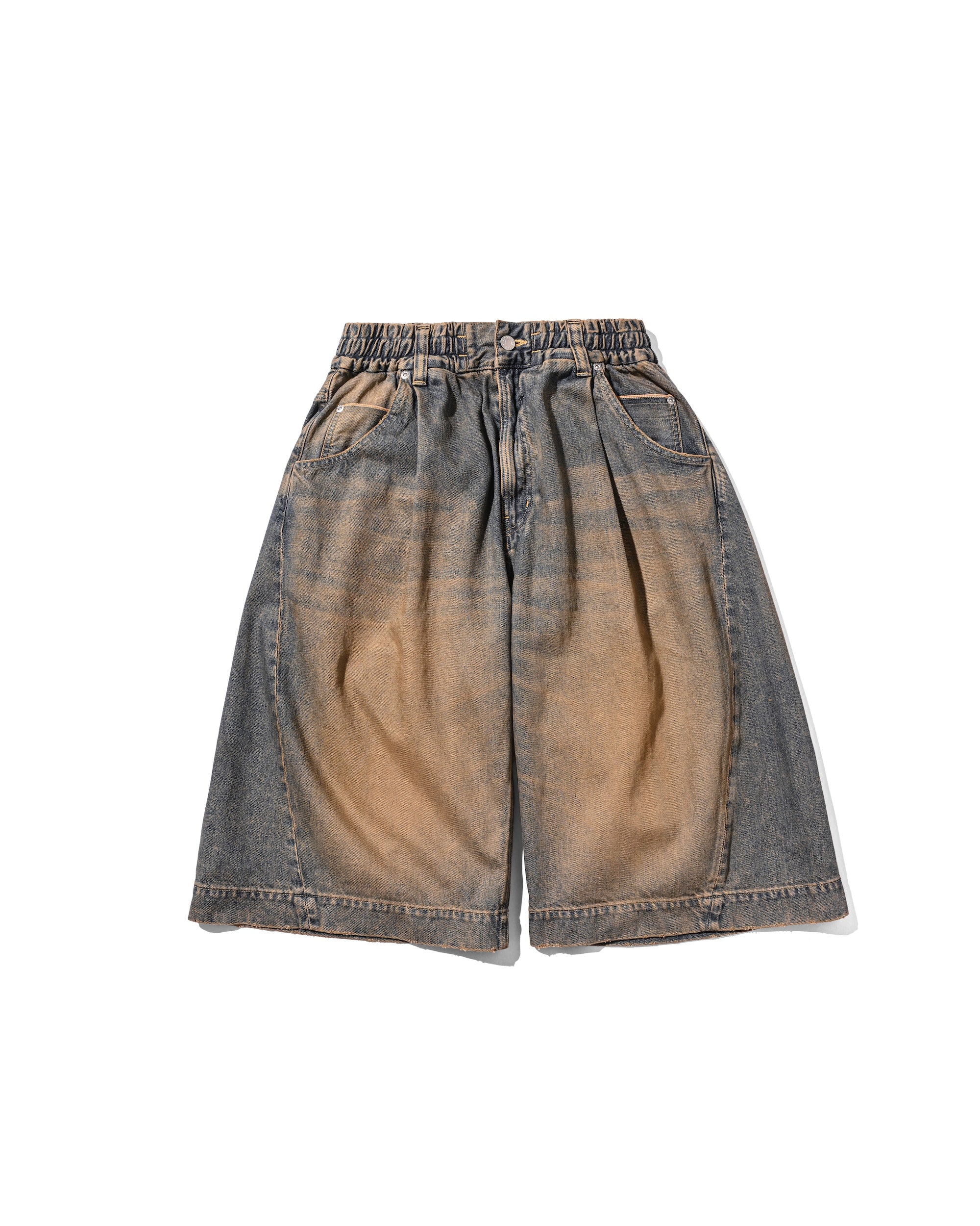 【4.18 SAT 20:00- IN STOCK】VINTAGE DYED SELVEDGE DENIM CITY BAGGY HALF PANTS (VINTAGE BEIGE)