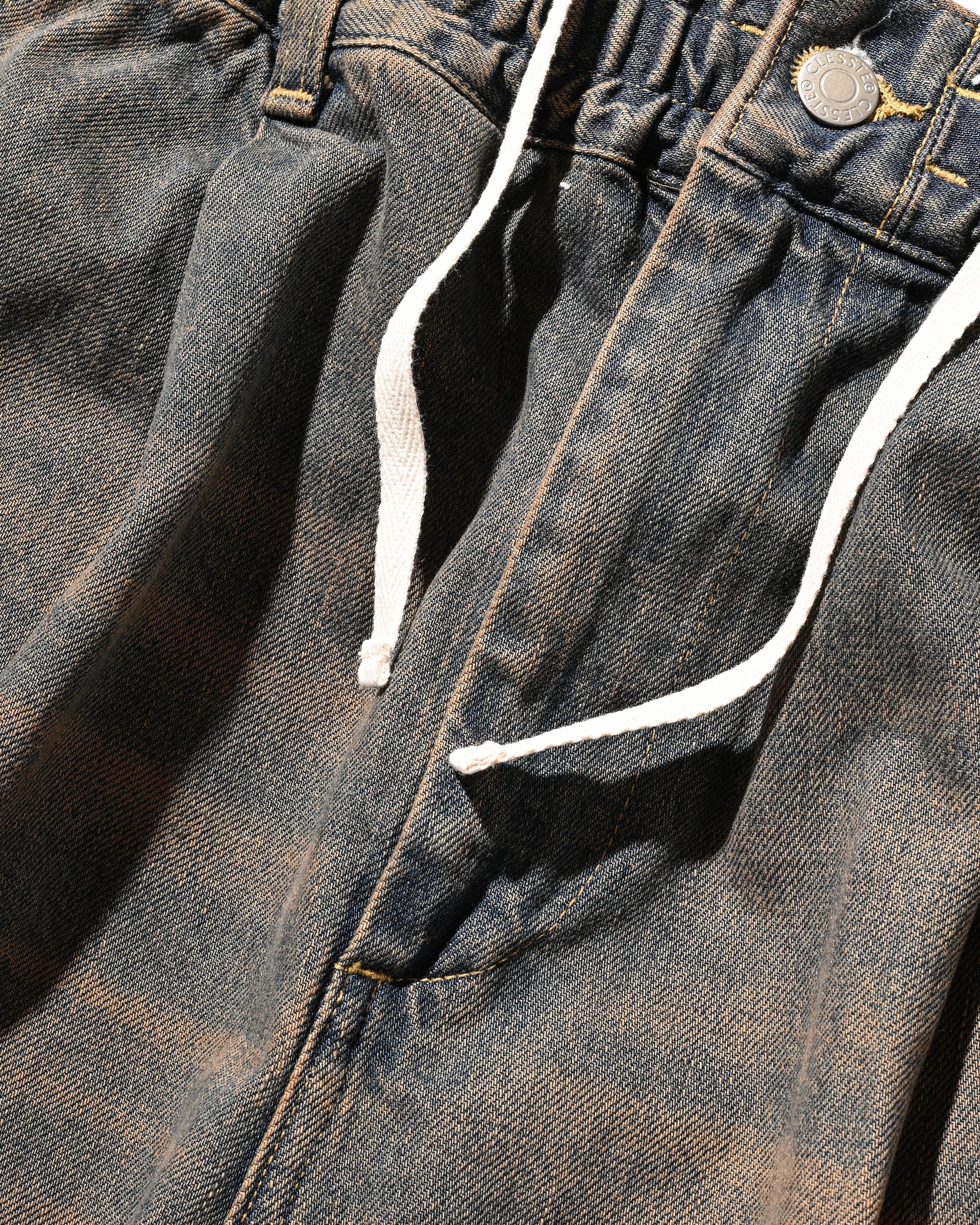 【10.22 WED 20:00- IN STOCK】VINTAGE DYED SELVEDGE DENIM MASSIVE TWISTED PANTS (VINTAGE BROWN)