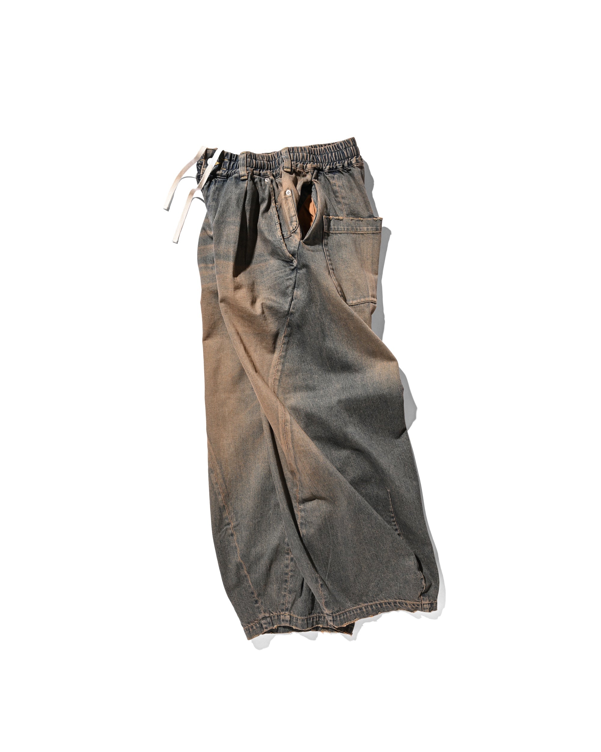【10.22 WED 20:00- IN STOCK】VINTAGE DYED SELVEDGE DENIM MASSIVE TWISTED PANTS (VINTAGE BROWN)