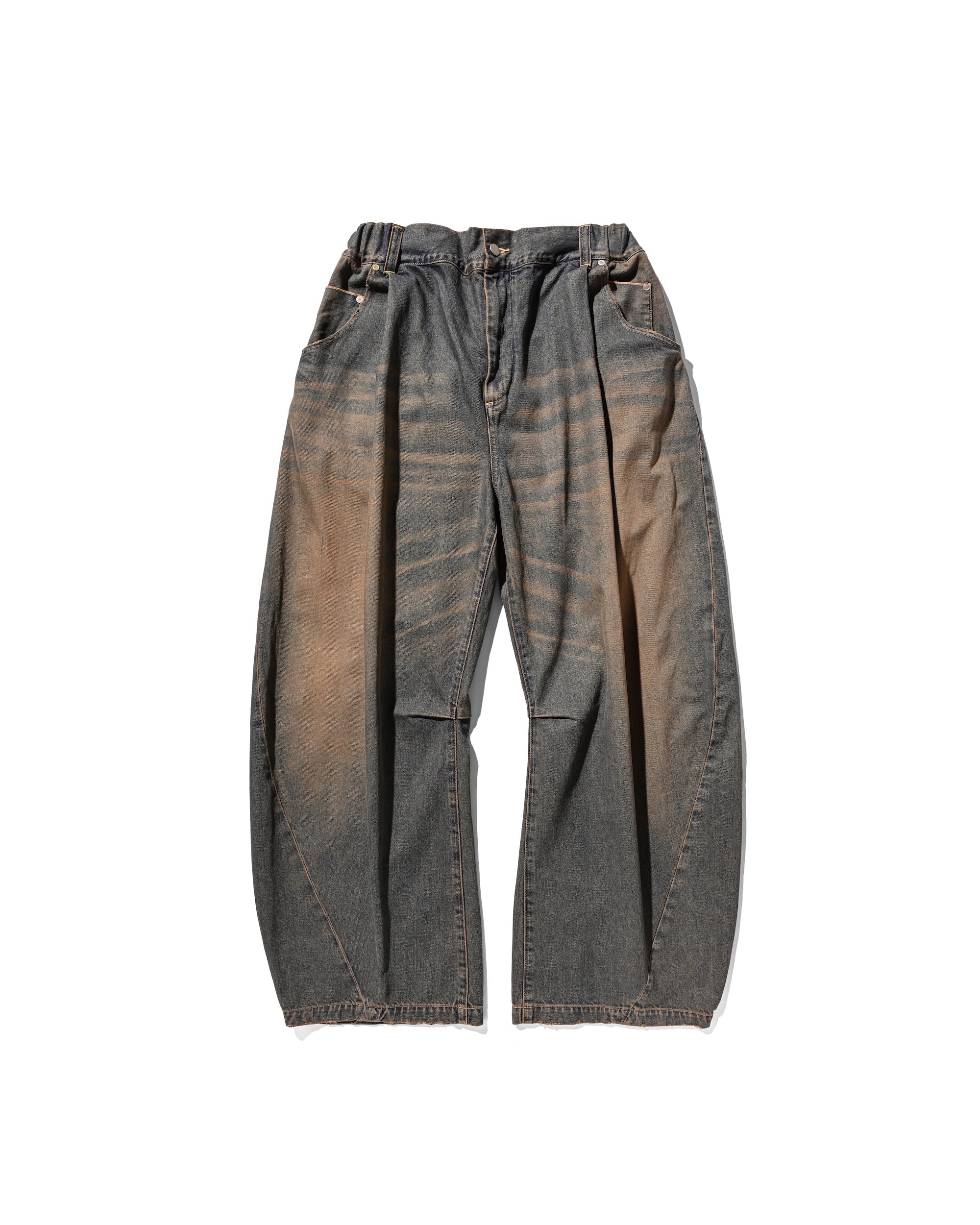 【10.1 WED 20:00- IN STOCK】VINTAGE DYED SELVEDGE DENIM BARREL LEG PANTS (VINTAGE BROWN)