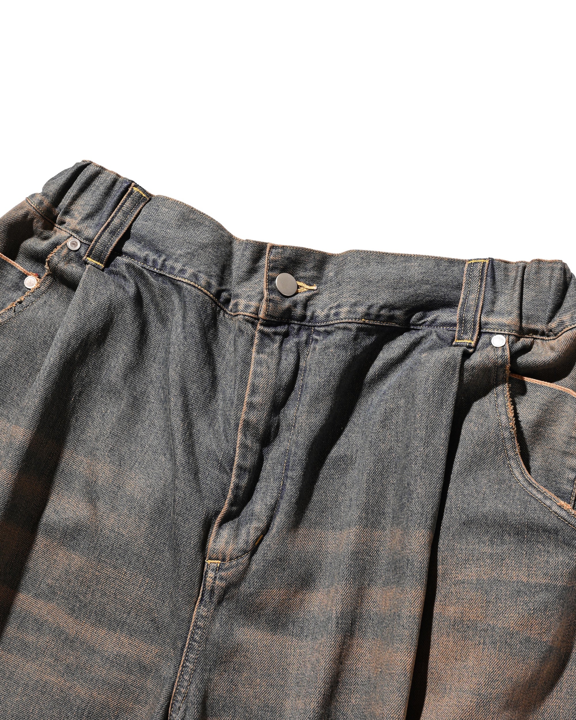 【10.1 WED 20:00- IN STOCK】VINTAGE DYED SELVEDGE DENIM BARREL LEG PANTS (VINTAGE BROWN)