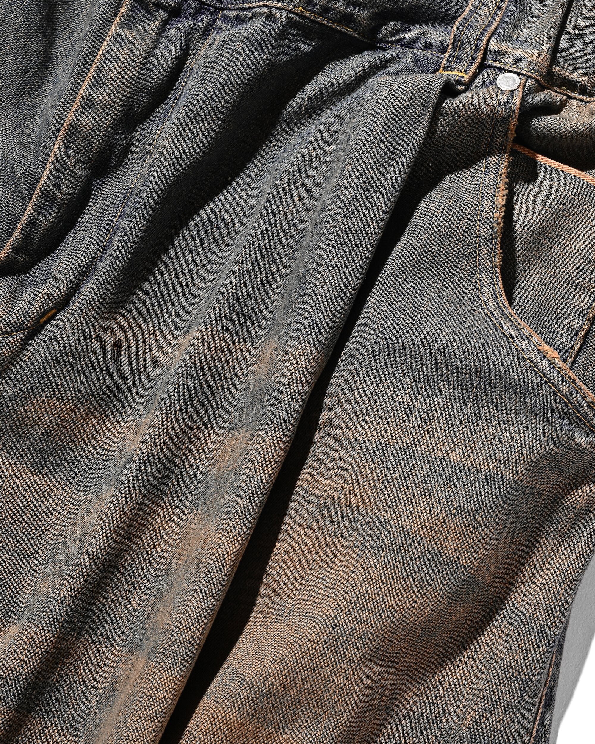 【10.1 WED 20:00- IN STOCK】VINTAGE DYED SELVEDGE DENIM BARREL LEG PANTS (VINTAGE BROWN)