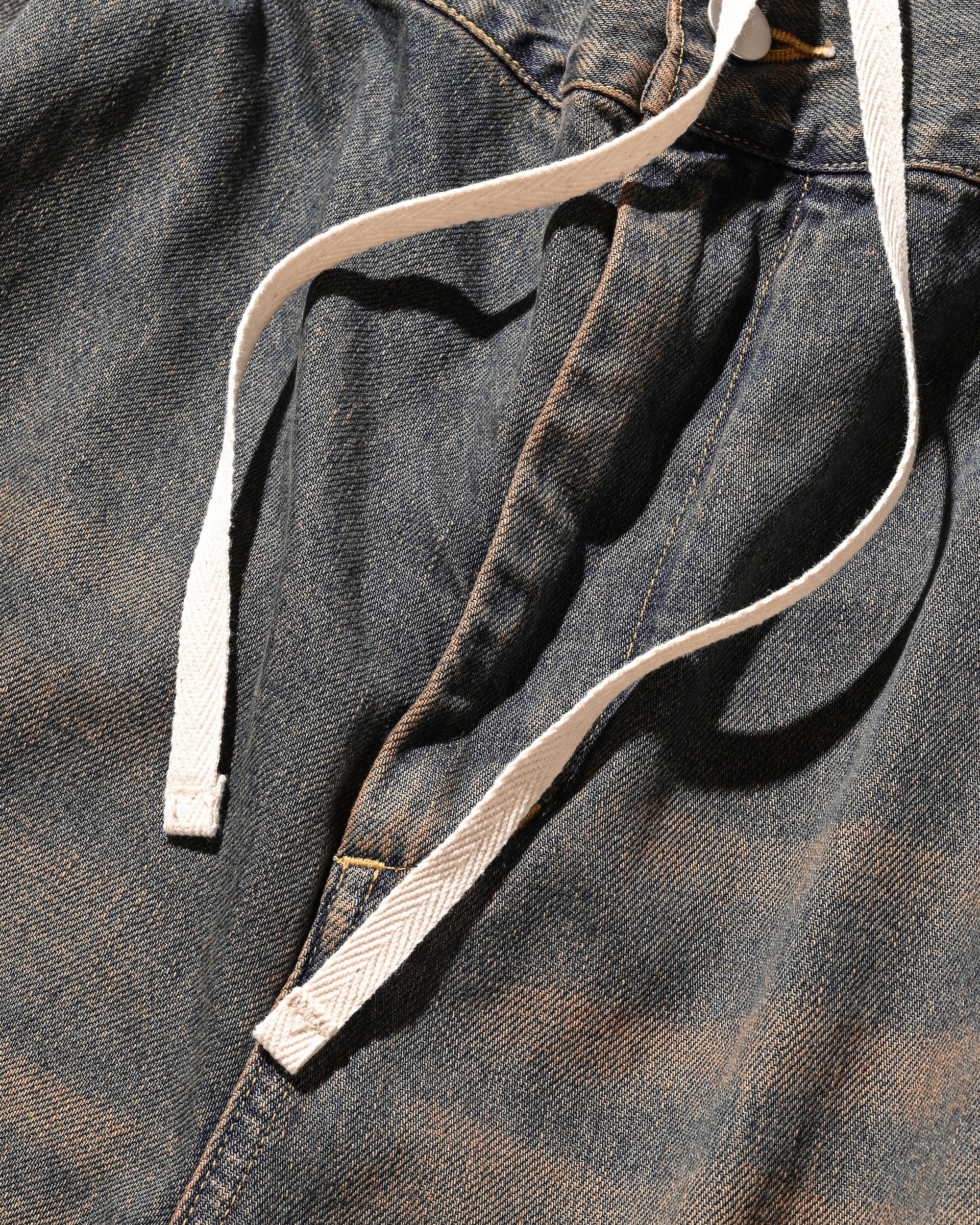 【10.1 WED 20:00- IN STOCK】VINTAGE DYED SELVEDGE DENIM BARREL LEG PANTS (VINTAGE BROWN)