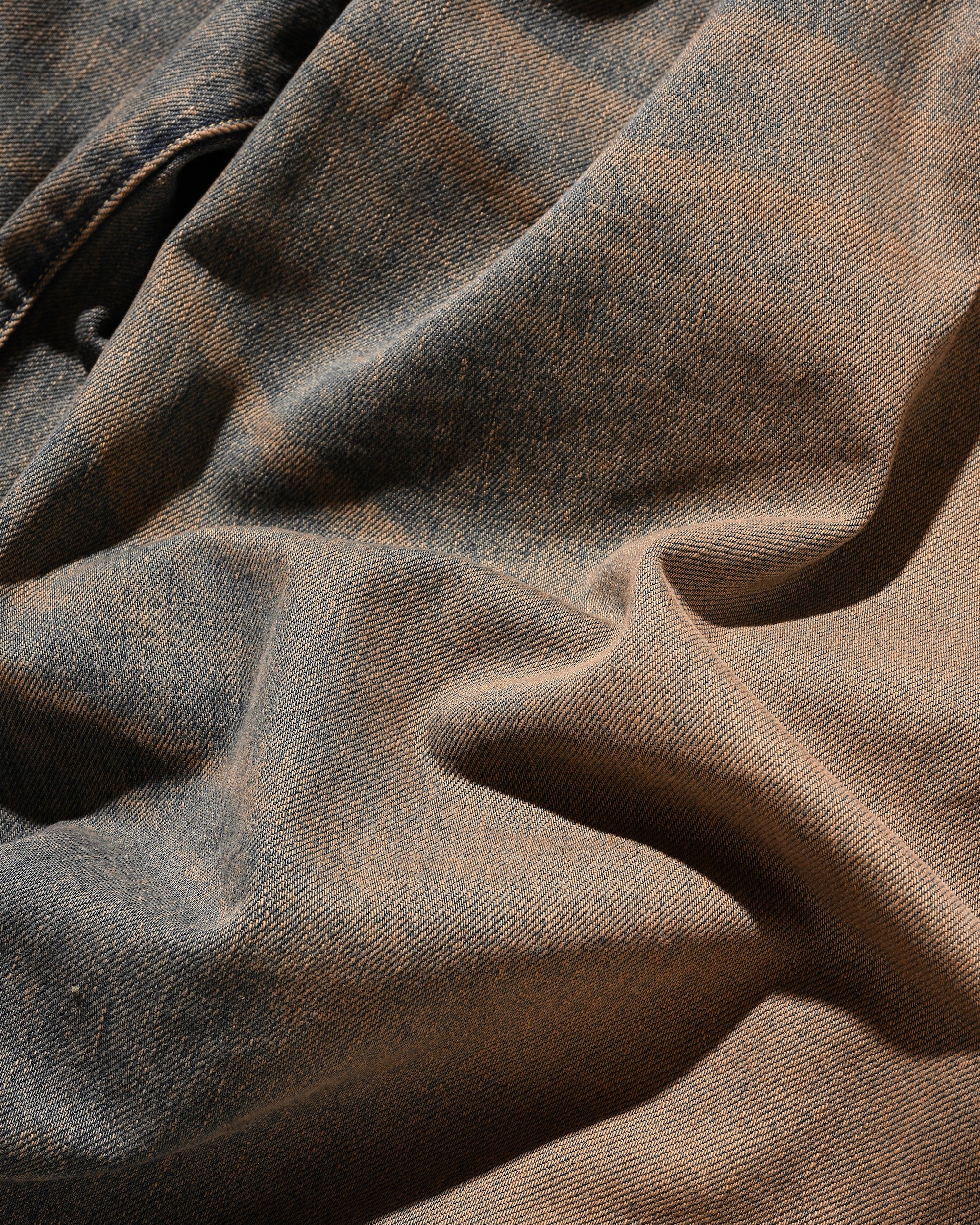 【10.1 WED 20:00- IN STOCK】VINTAGE DYED SELVEDGE DENIM BARREL LEG PANTS (VINTAGE BROWN)