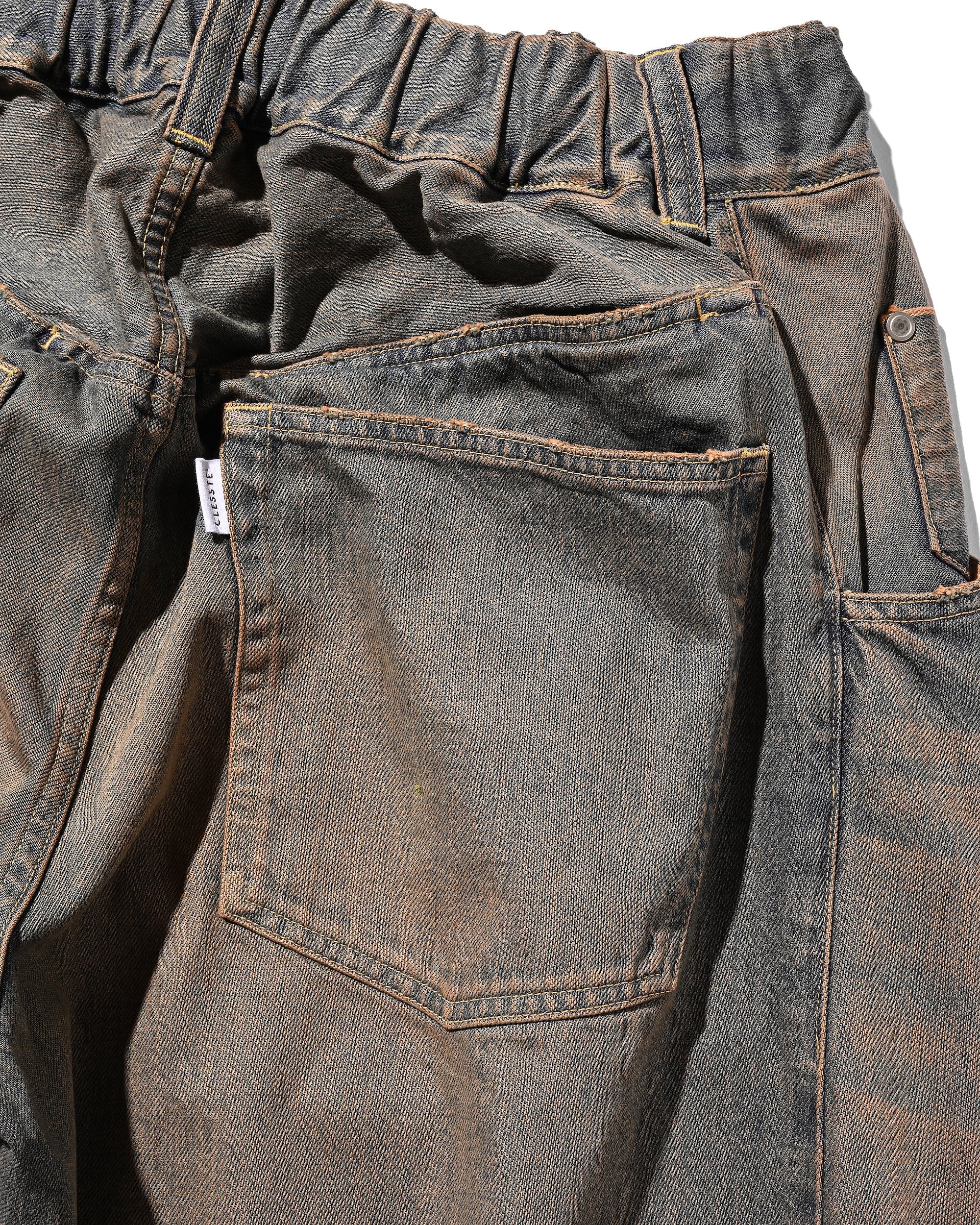 【10.1 WED 20:00- IN STOCK】VINTAGE DYED SELVEDGE DENIM BARREL LEG PANTS (VINTAGE BROWN)