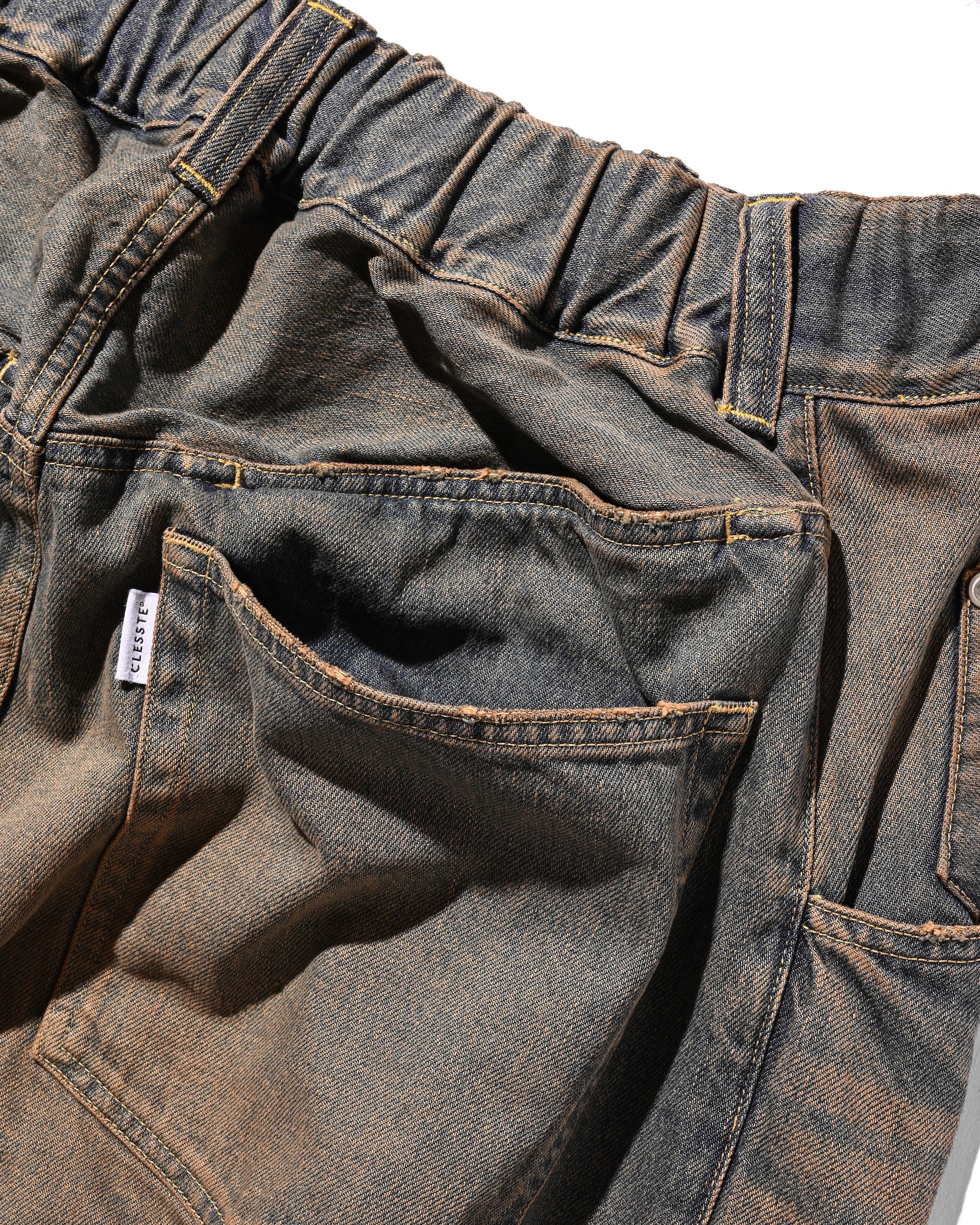 【10.1 WED 20:00- IN STOCK】VINTAGE DYED SELVEDGE DENIM BARREL LEG PANTS (VINTAGE BROWN)