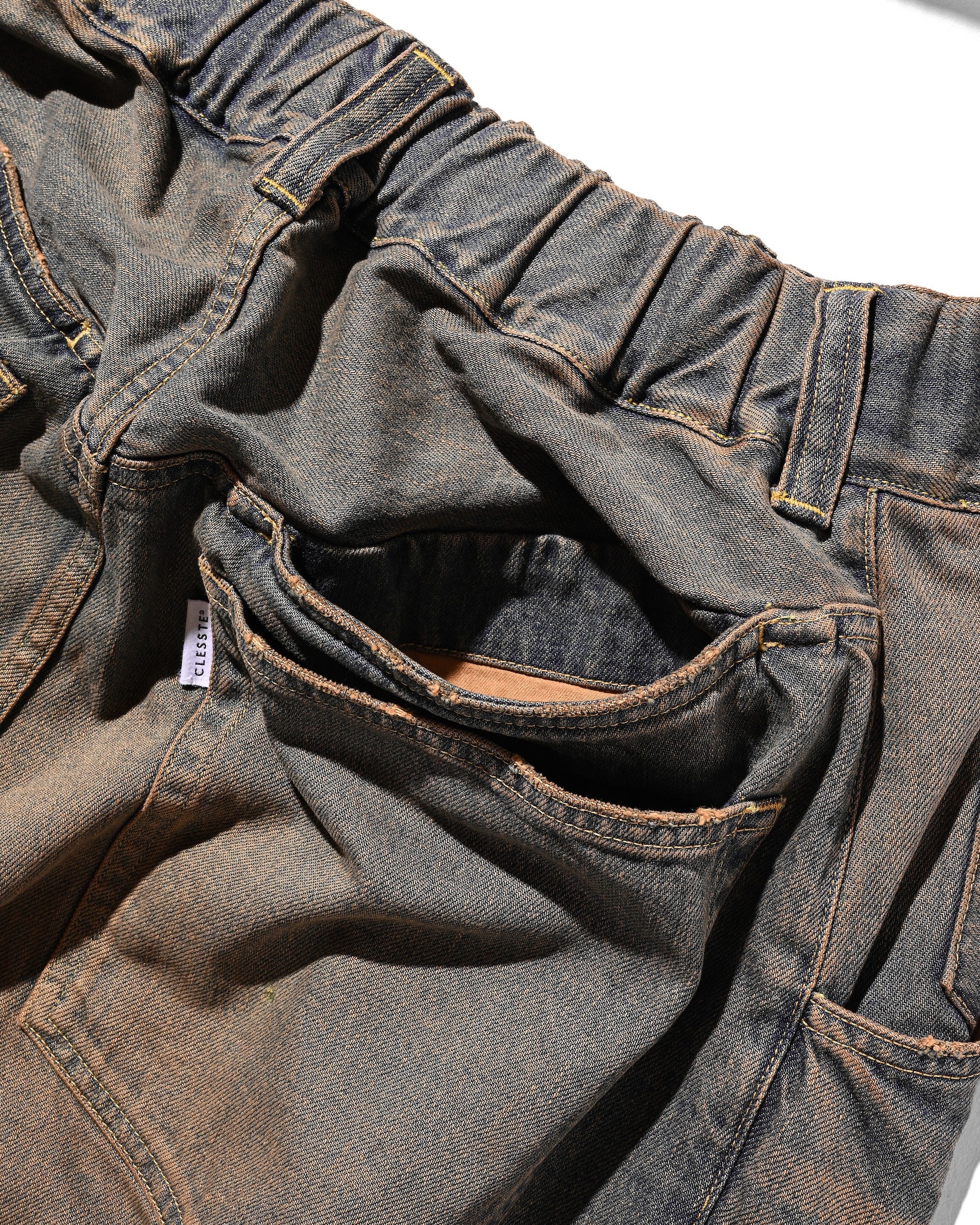 【10.1 WED 20:00- IN STOCK】VINTAGE DYED SELVEDGE DENIM BARREL LEG PANTS (VINTAGE BROWN)