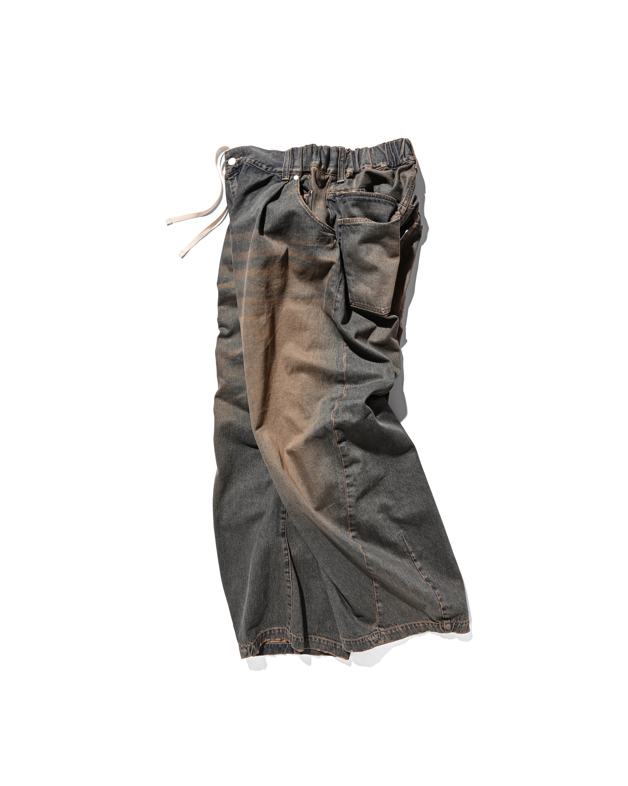 【10.1 WED 20:00- IN STOCK】VINTAGE DYED SELVEDGE DENIM BARREL LEG PANTS (VINTAGE BROWN)