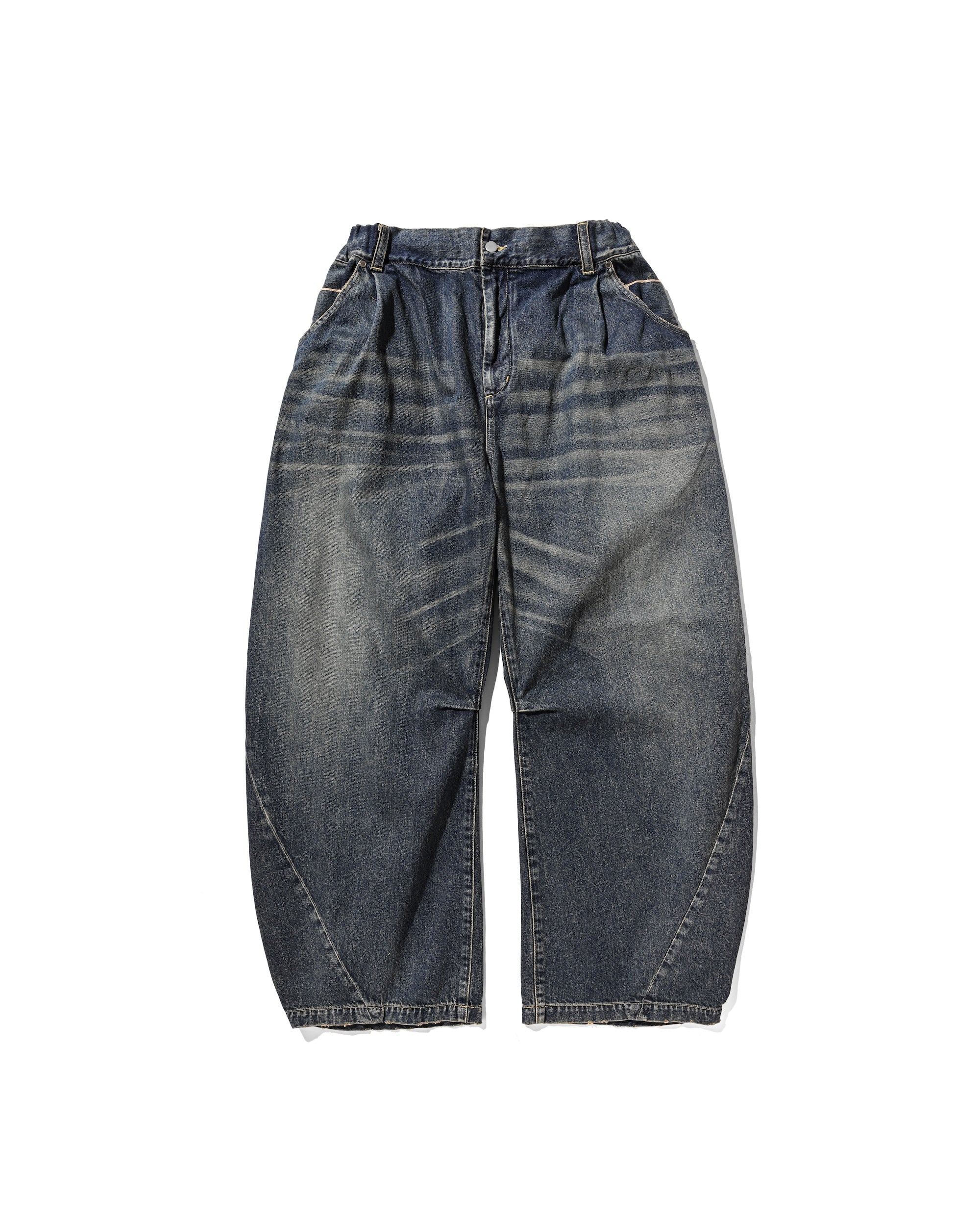 【10.1 WED 20:00- IN STOCK】VINTAGE DYED SELVEDGE DENIM BARREL LEG PANTS (VINTAGE INDIGO)