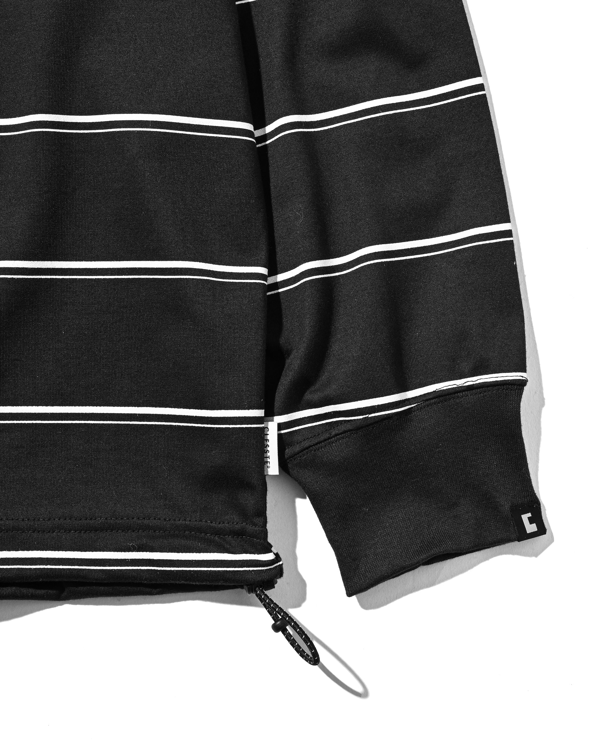 THICK THIN STRIPE L/S T-SHIRT WITH DRAWSTRINGS (BLACK)