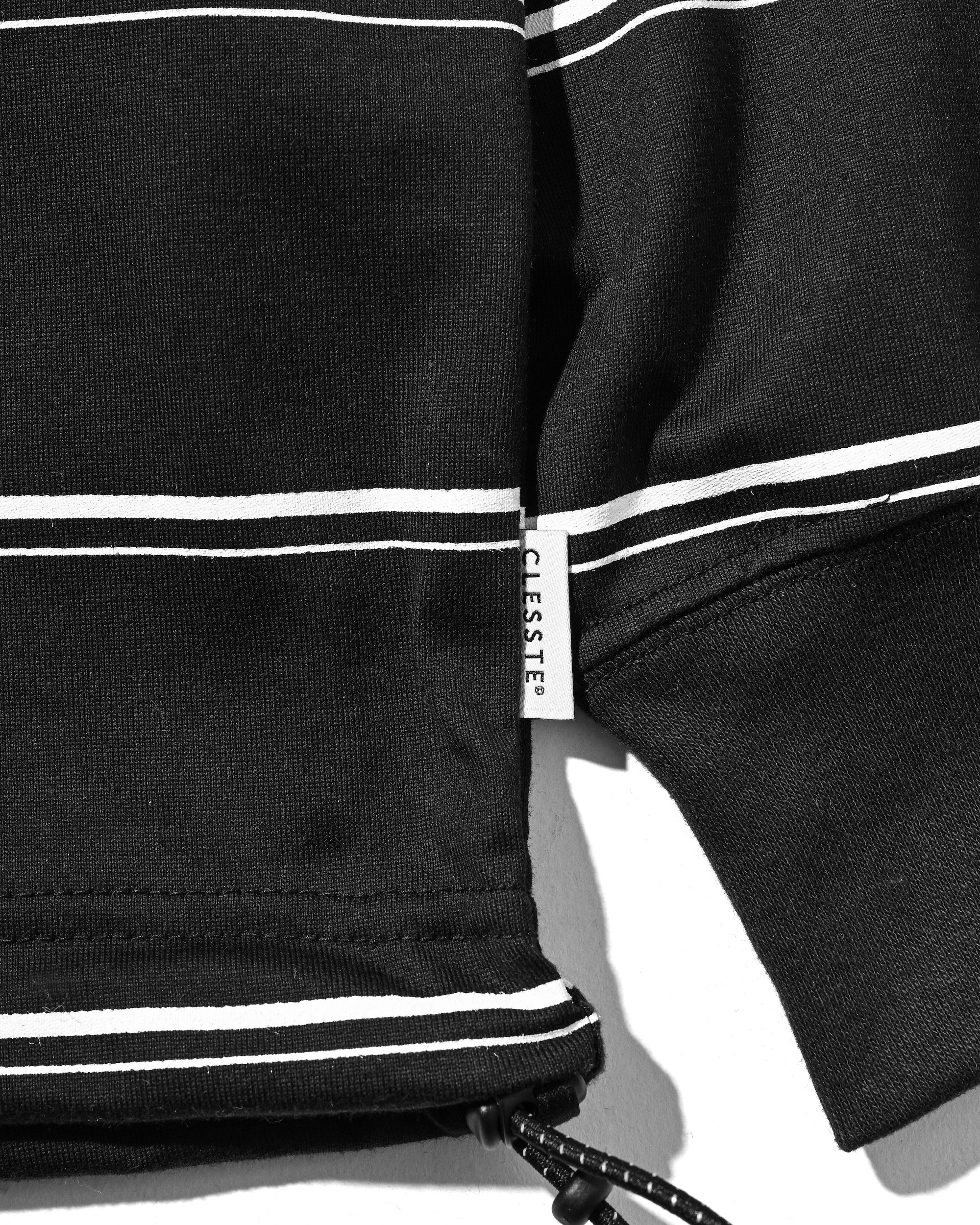THICK THIN STRIPE L/S T-SHIRT WITH DRAWSTRINGS (BLACK)