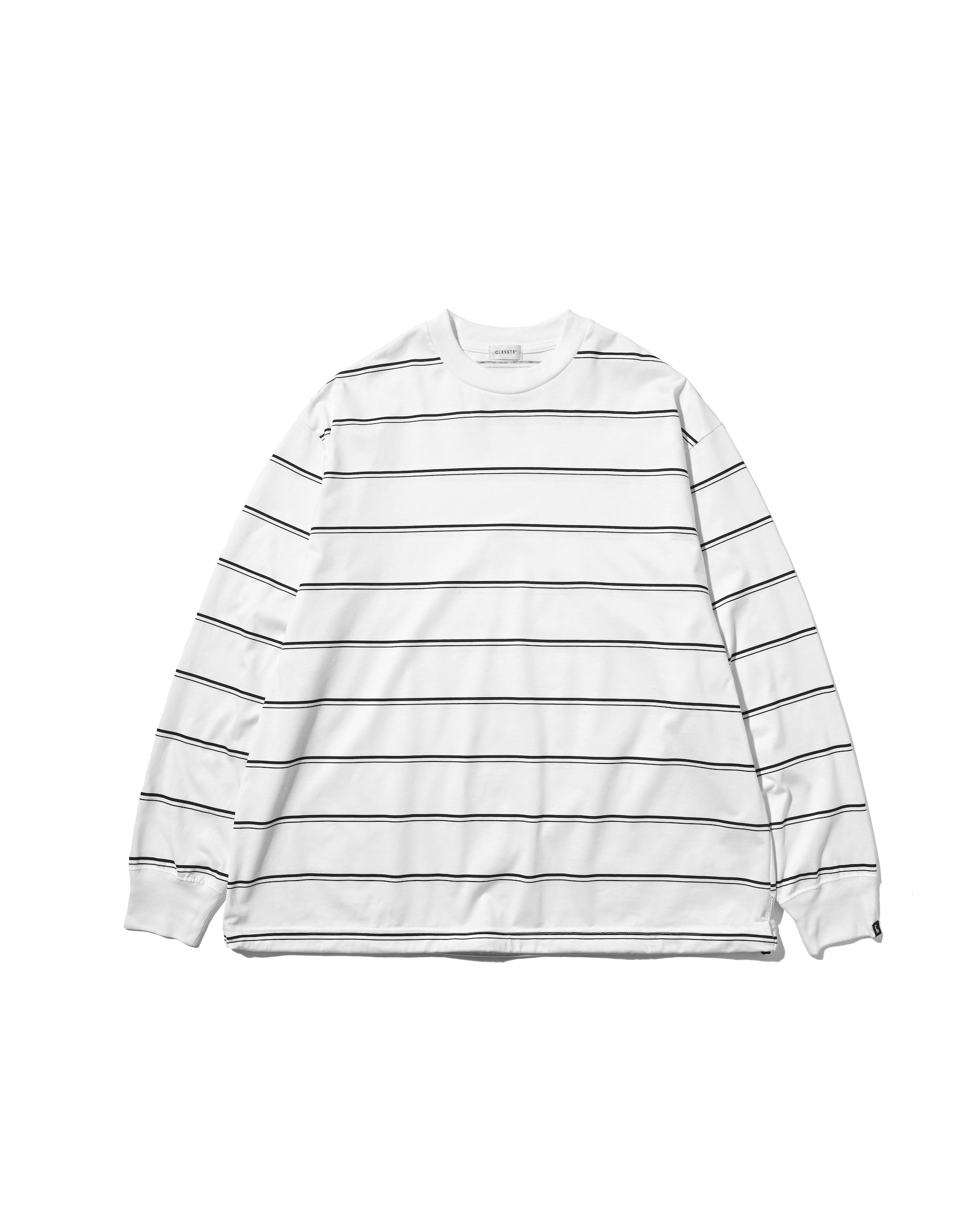 THICK THIN STRIPE L/S T-SHIRT WITH DRAWSTRINGS (WHITE))
