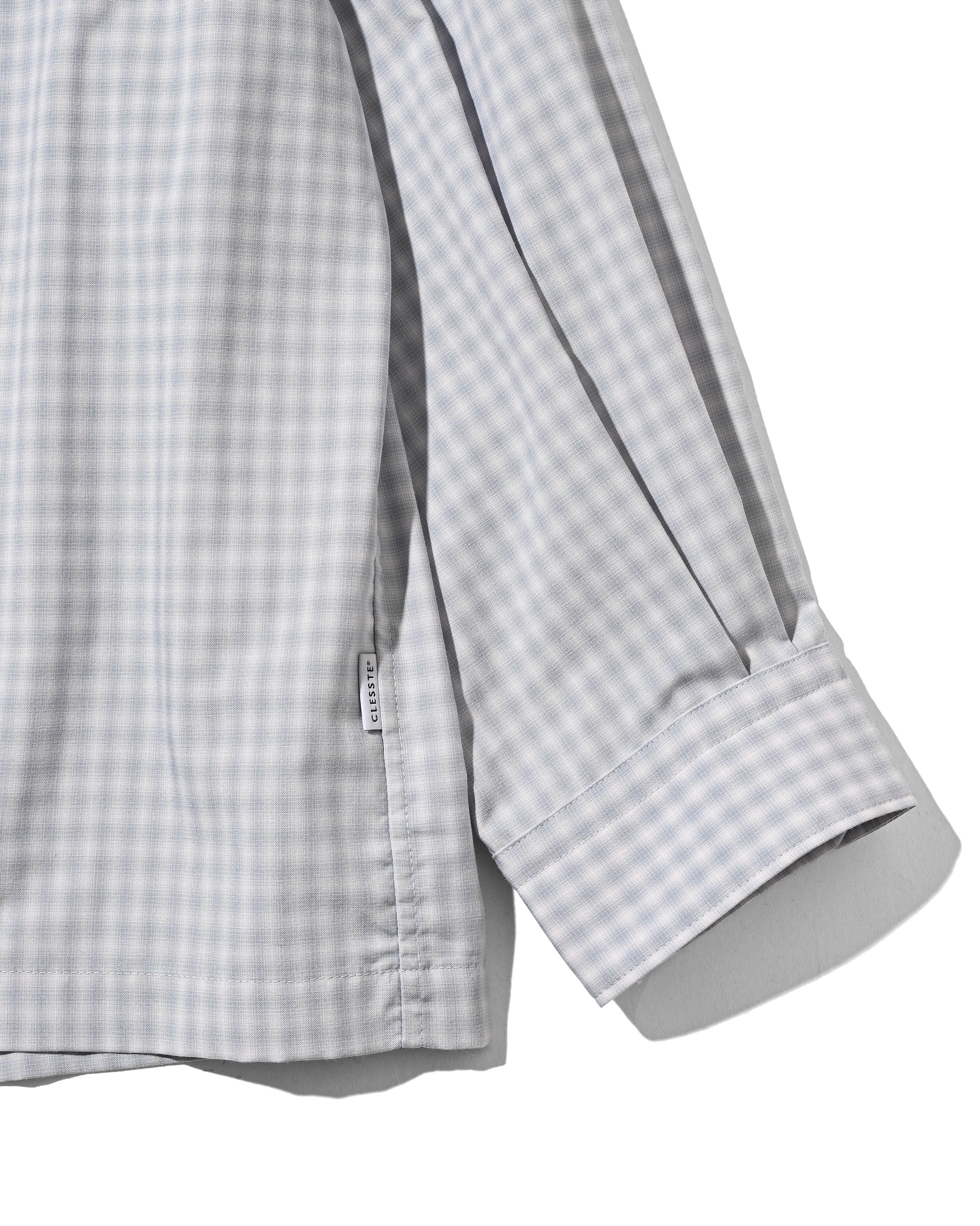 【5.20 WED 20:00- IN STOCK】MINI OMBRE CHECK OPEN COLLAR L/S SHIRT (LIGHT GRAY)