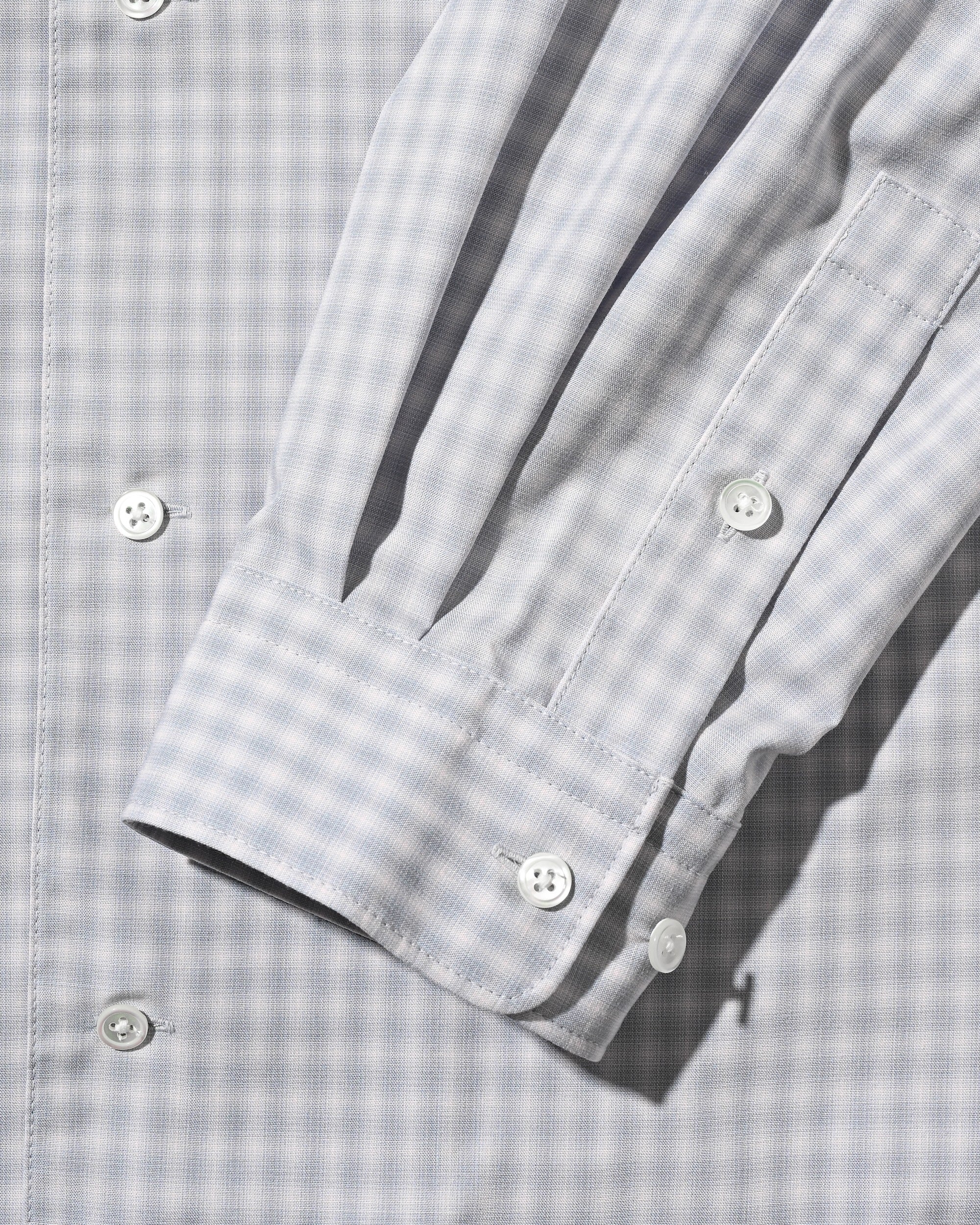 【5.20 WED 20:00- IN STOCK】MINI OMBRE CHECK OPEN COLLAR L/S SHIRT (LIGHT GRAY)