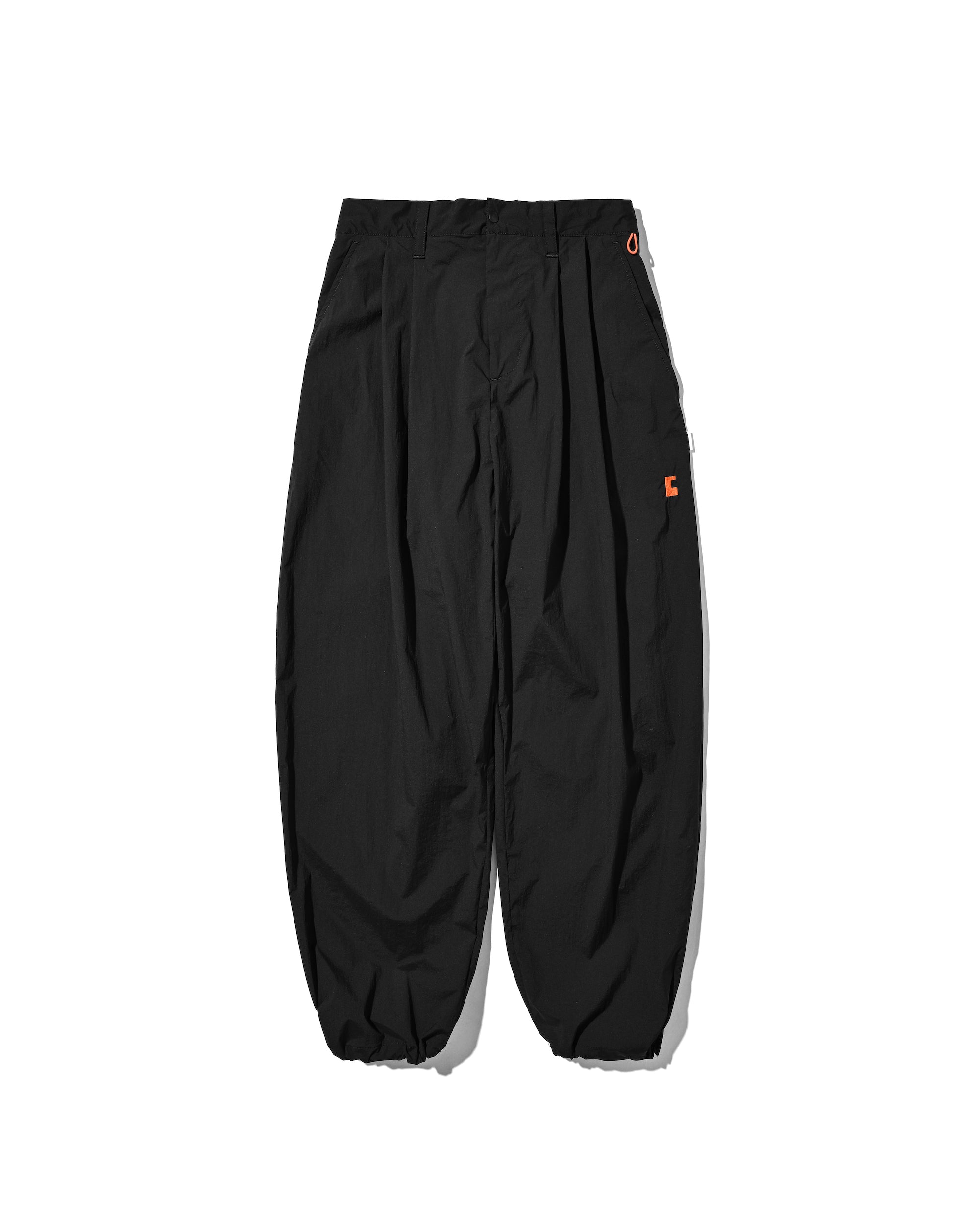 C” CRISPY NYLON CITY UNIFORM WIDE TAPERED PANTS (BLACK×ORANGE)