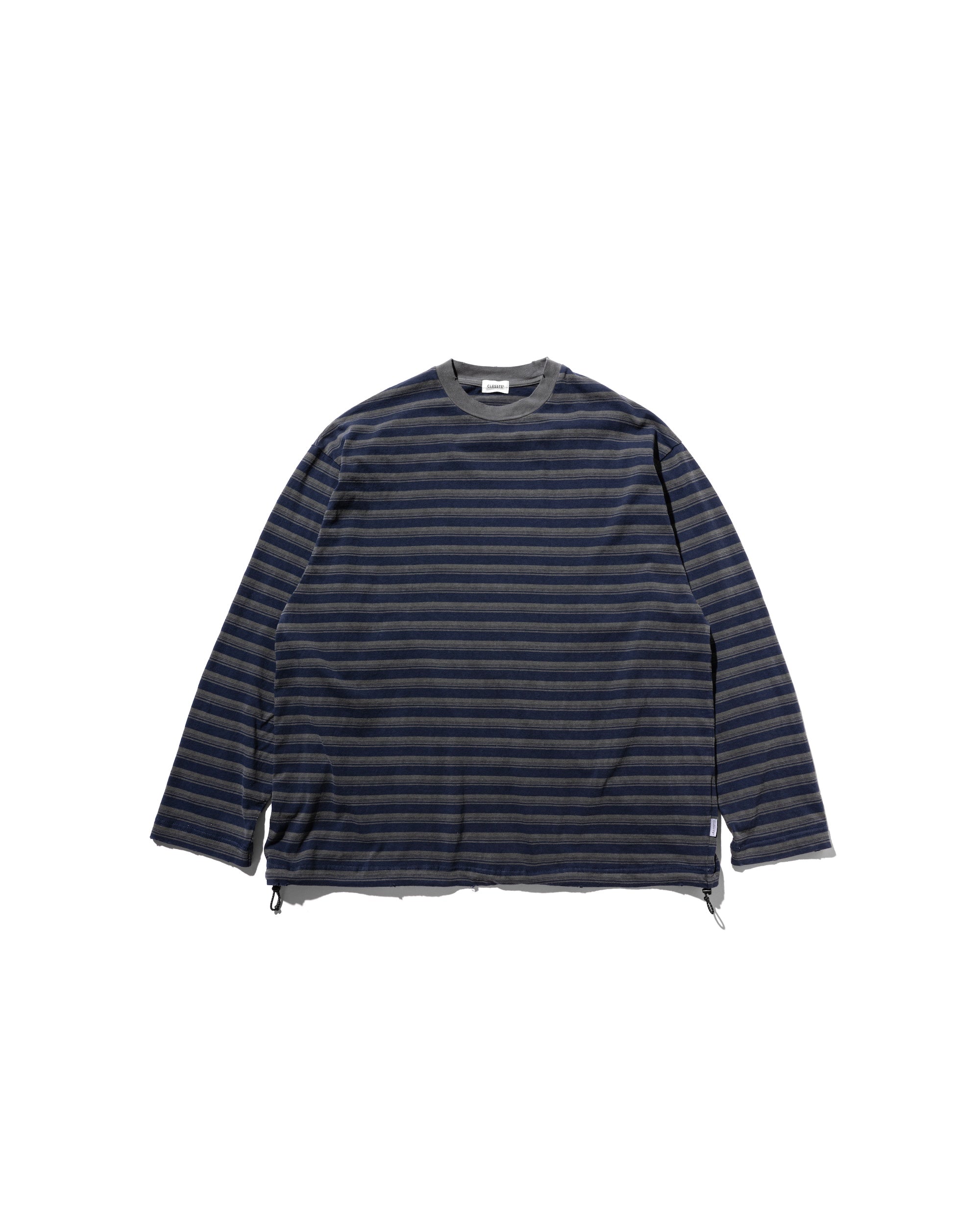 【10.8 WED 20:00- IN STOCK】PIGMENT DYED MULTI STRIPED L/S T-SHIRT WITH DRAWSTRINGS