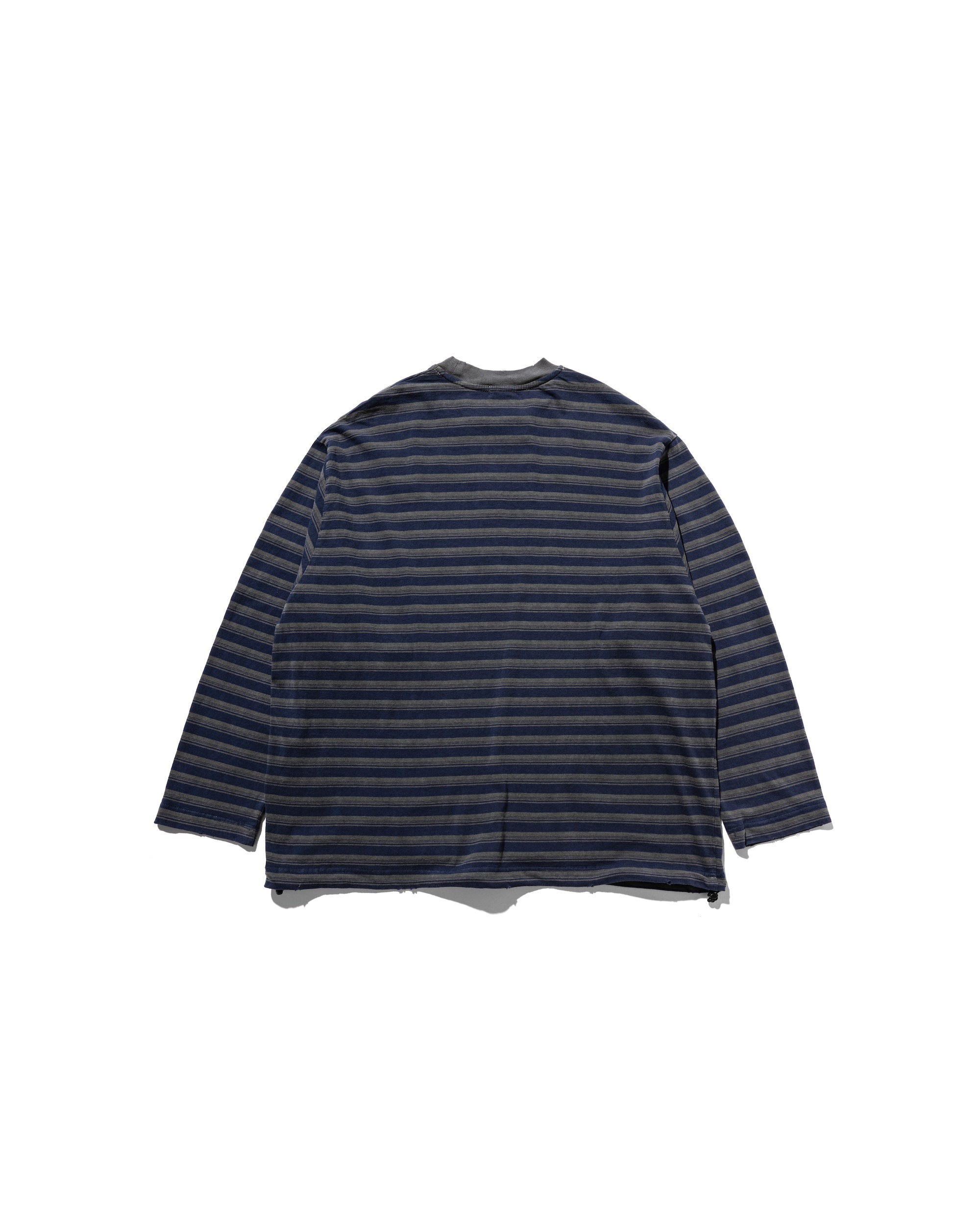【10.8 WED 20:00- IN STOCK】PIGMENT DYED MULTI STRIPED L/S T-SHIRT WITH DRAWSTRINGS