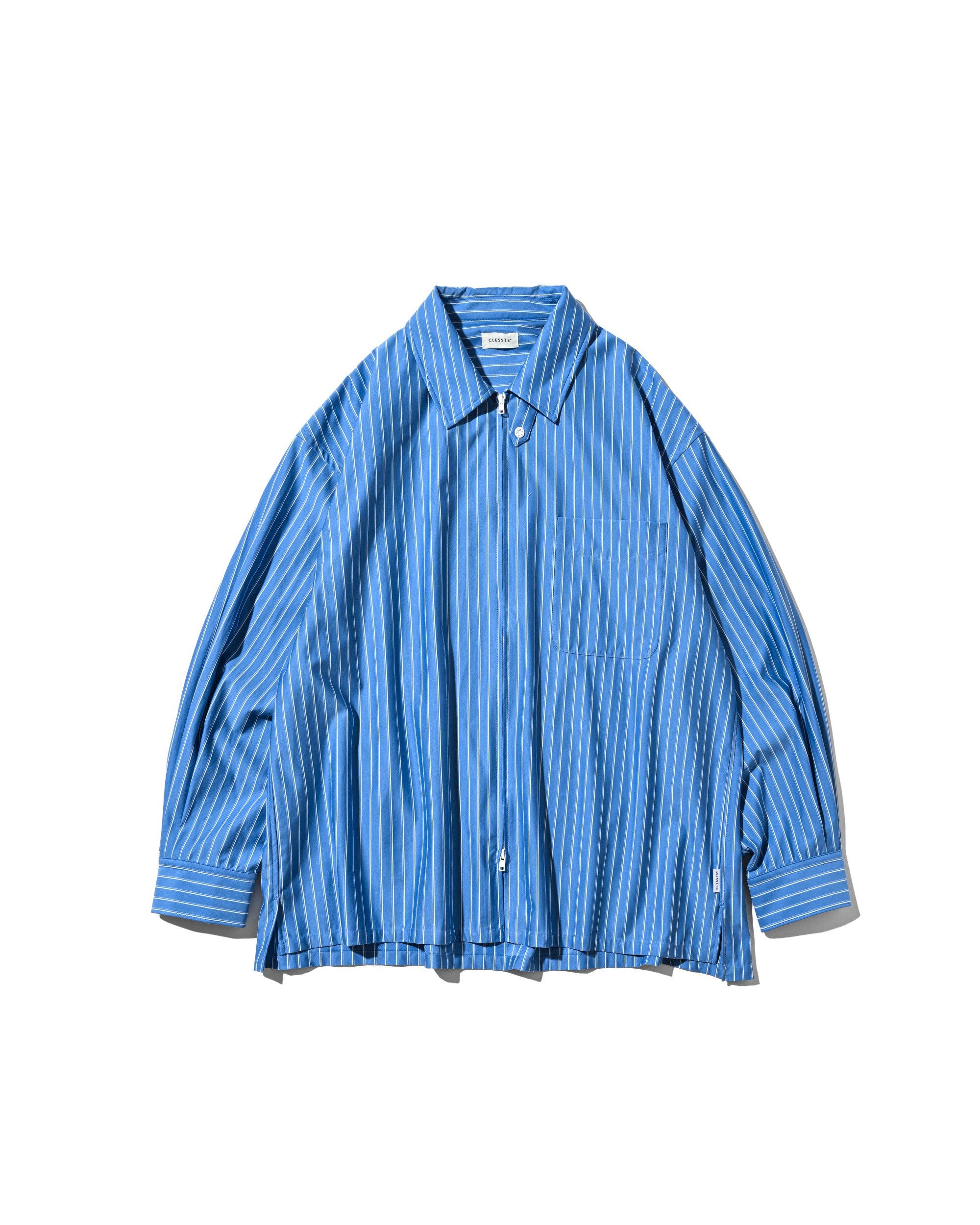 【5.30 SAT 20:00- IN STOCK】THICK/THIN STRIPE 46G KNIT EVERYDAY ZIP UP L/S SHIRT (SAX BLUE STRIPE)