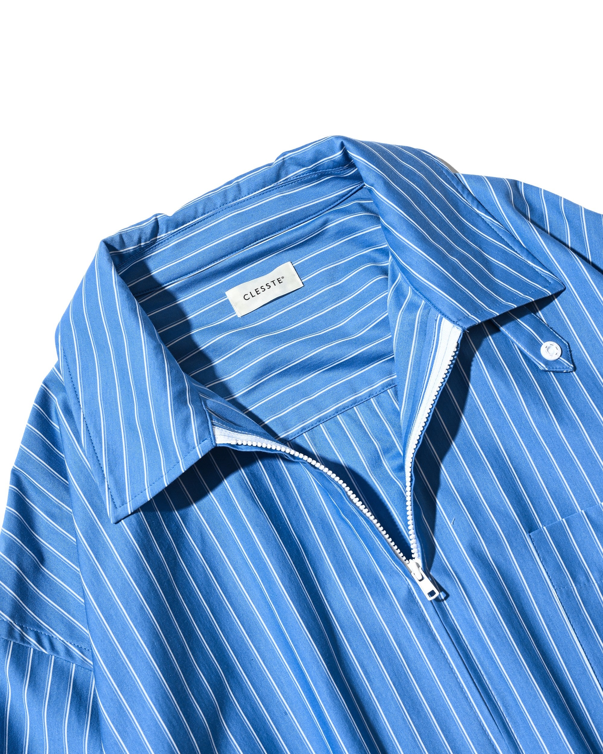 【5.30 SAT 20:00- IN STOCK】THICK/THIN STRIPE 46G KNIT EVERYDAY ZIP UP L/S SHIRT (SAX BLUE STRIPE)