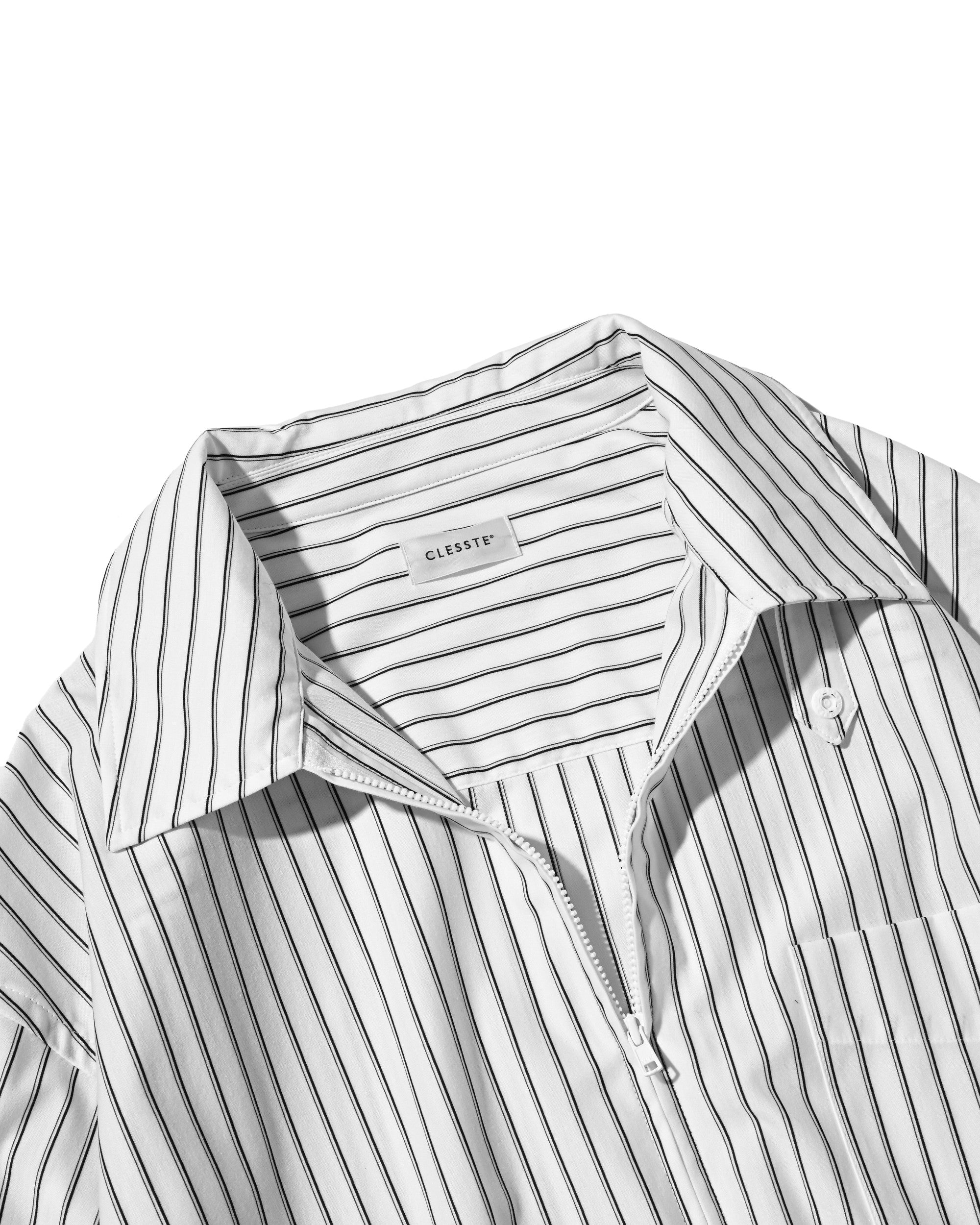 【5.30 SAT 20:00- IN STOCK】THICK/THIN STRIPE 46G KNIT EVERYDAY ZIP UP L/S SHIRT (WHITE STRIPE)