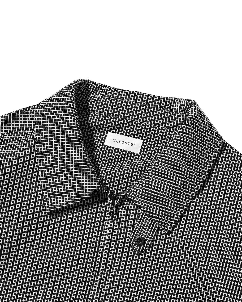 【10.24 SAT 20:00- IN STOCK】 MINI GRID CHECK 36G KNIT EVERYDAY ZIP UP L/S SHIRT (BLACK×WHITE)