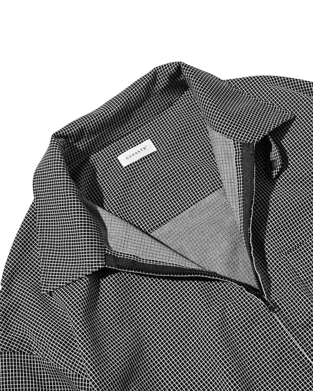 【10.24 SAT 20:00- IN STOCK】 MINI GRID CHECK 36G KNIT EVERYDAY ZIP UP L/S SHIRT (BLACK×WHITE)