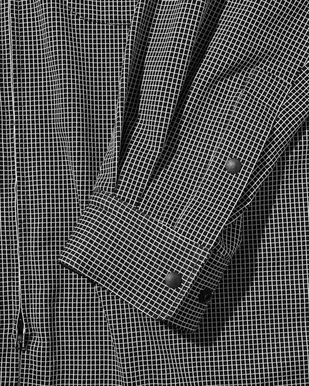 【10.24 SAT 20:00- IN STOCK】 MINI GRID CHECK 36G KNIT EVERYDAY ZIP UP L/S SHIRT (BLACK×WHITE)