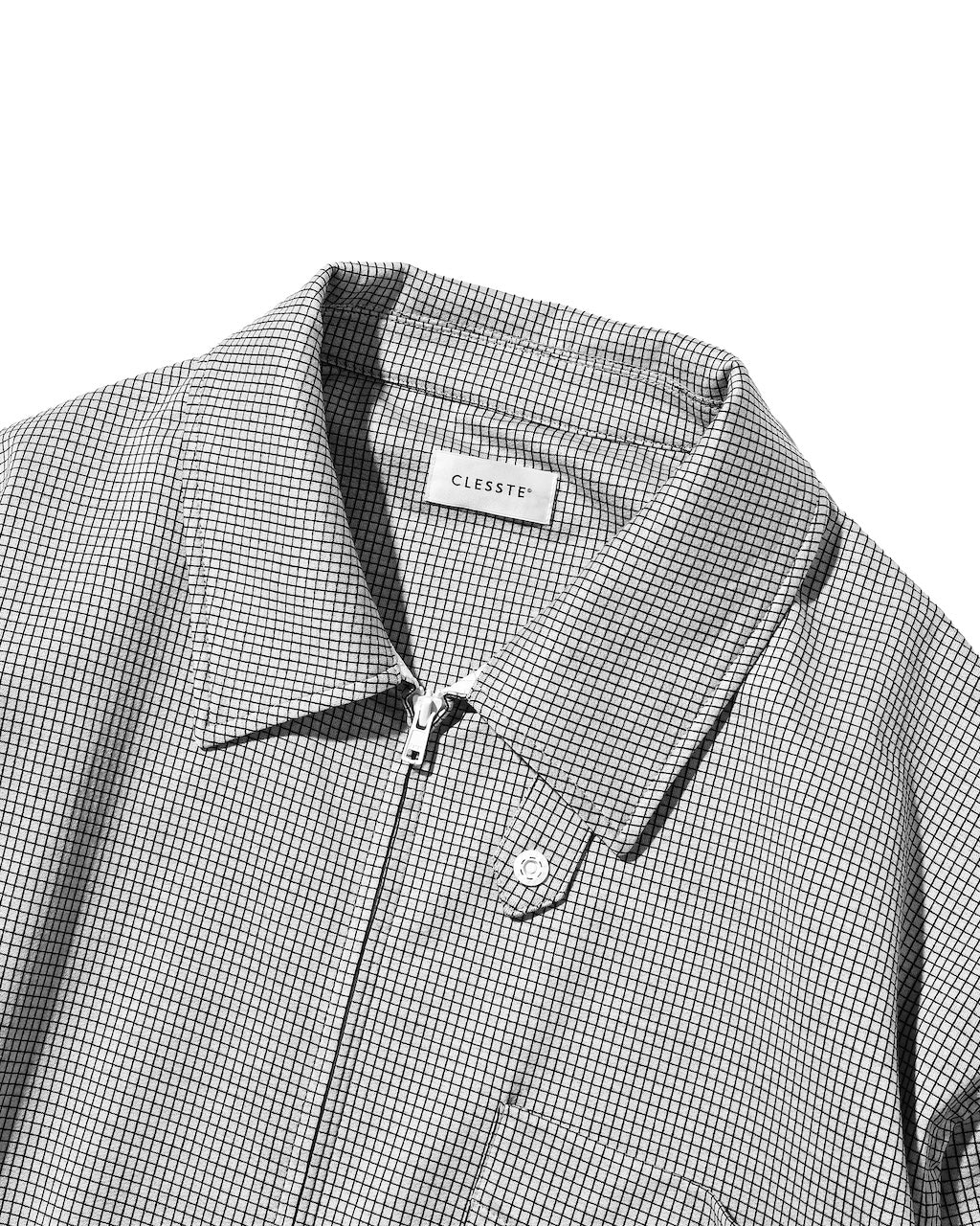 【10.24 SAT 20:00- IN STOCK】 MINI GRID CHECK 36G KNIT EVERYDAY ZIP UP L/S SHIRT (WHITE×BLACK)