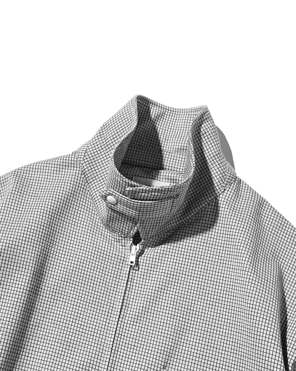 【10.24 SAT 20:00- IN STOCK】 MINI GRID CHECK 36G KNIT EVERYDAY ZIP UP L/S SHIRT (WHITE×BLACK)